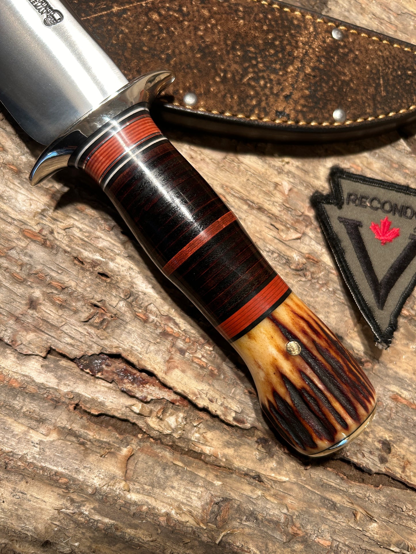 Treeman 8" Double Skull Fighter AEB-L Stainless HH Red Stag crows beak