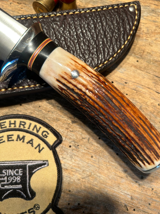 Treeman Fox River Hunter AEB-L Nickel Red Sambar Stag Ox Cap Shark sheath