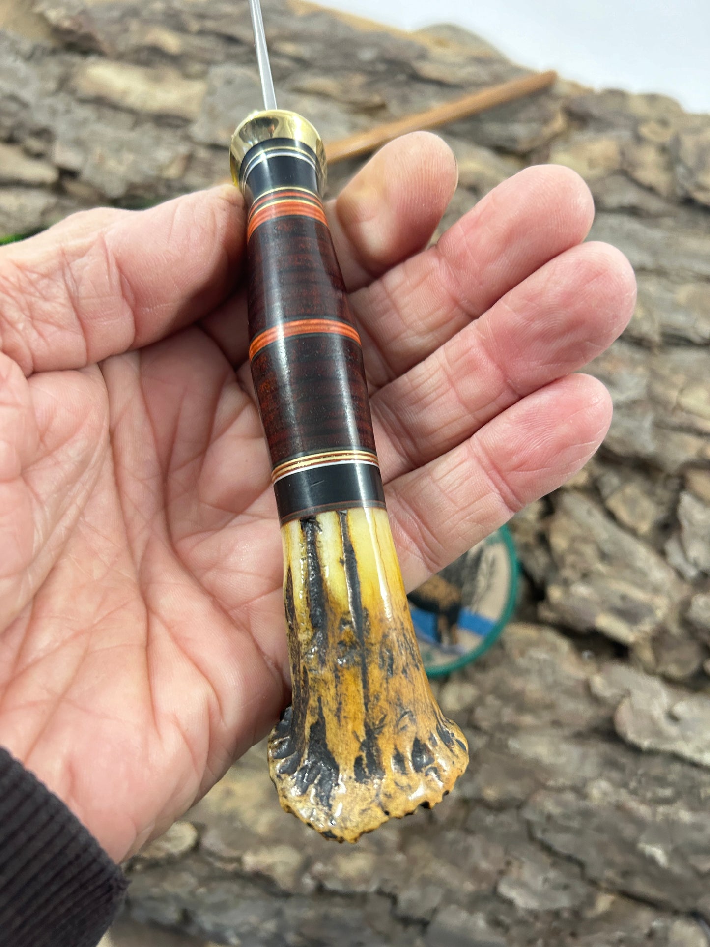 Treeman 5" Deer & Trout AEB-L HH Old School Crown Stag Basket Weave Sheath