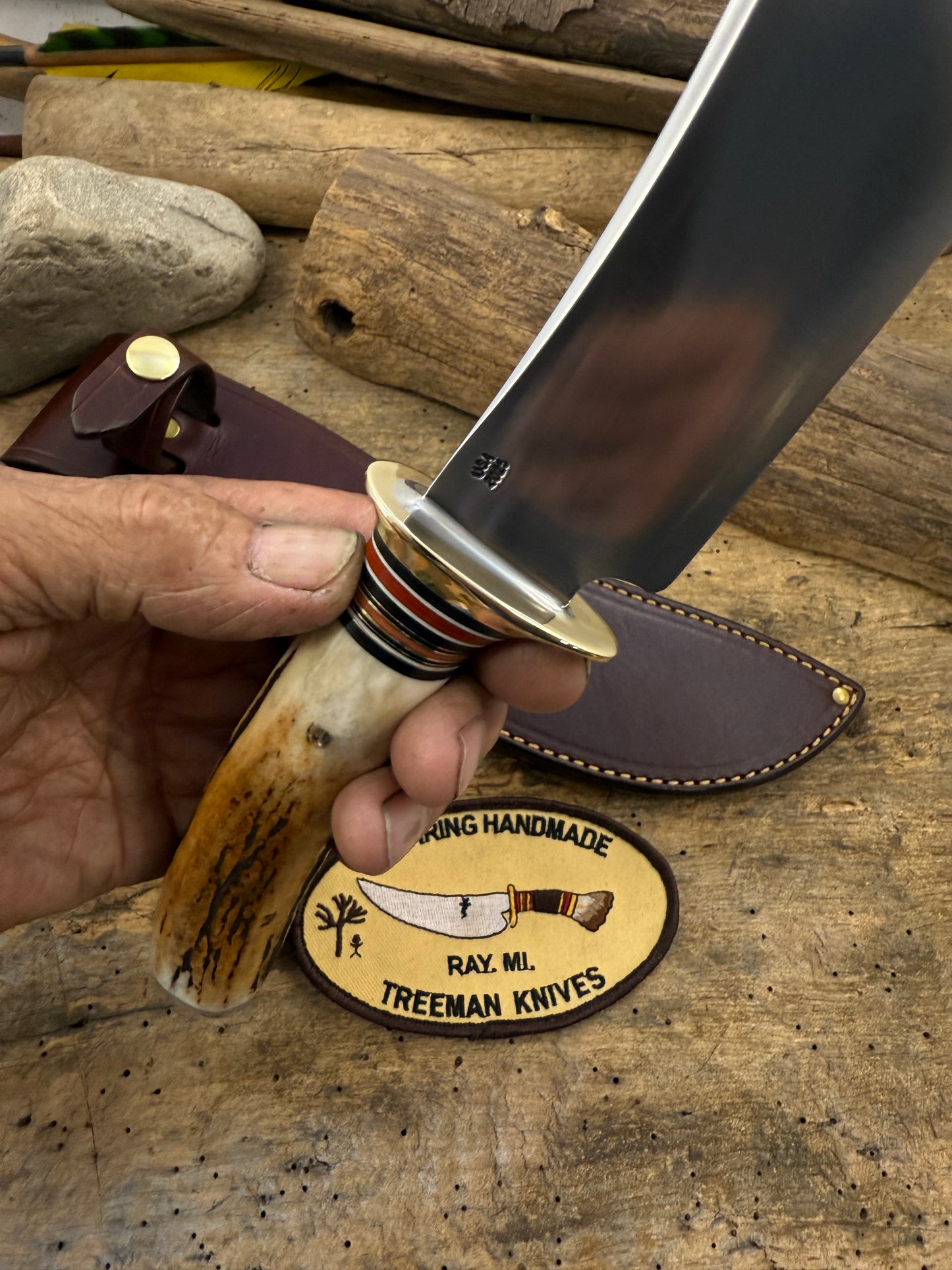 Treeman Woodcraft 6" Brass sambar stag Sheep horn butt