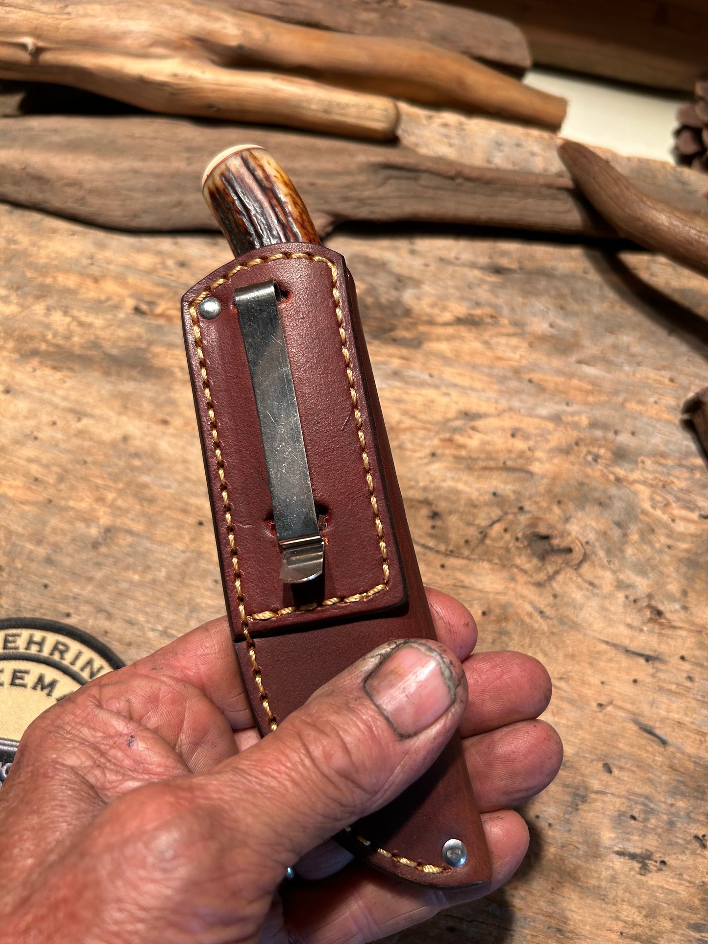 Treeman Pocket caper AEB-L Stainless 120 Year old red stag Ivory butt Cap