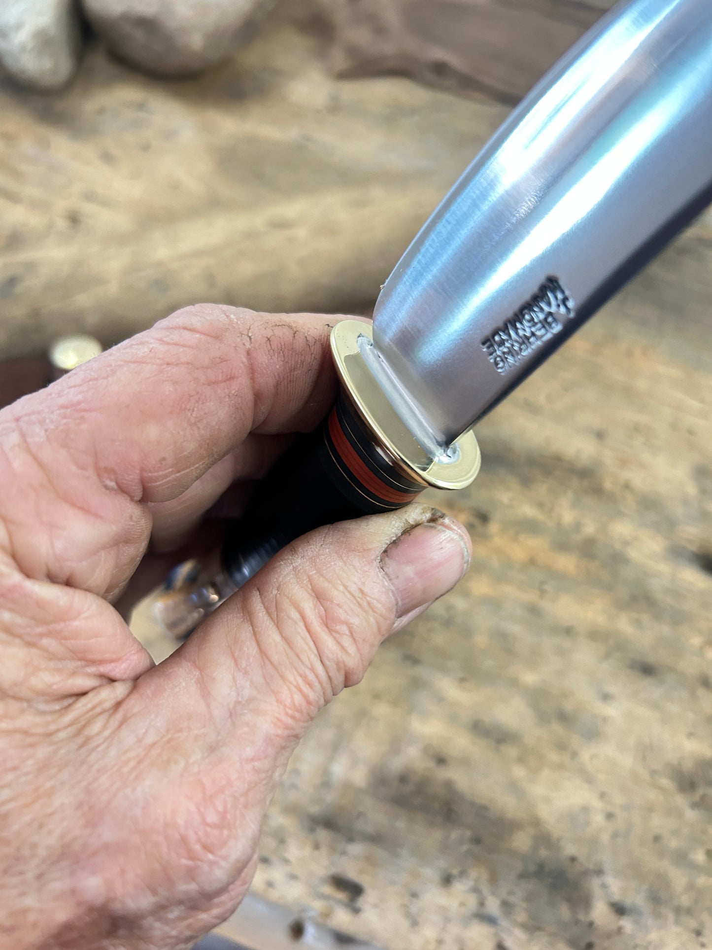 Treeman Knives 4" Deer & Trout Brass Horse Hide Sambar Stag