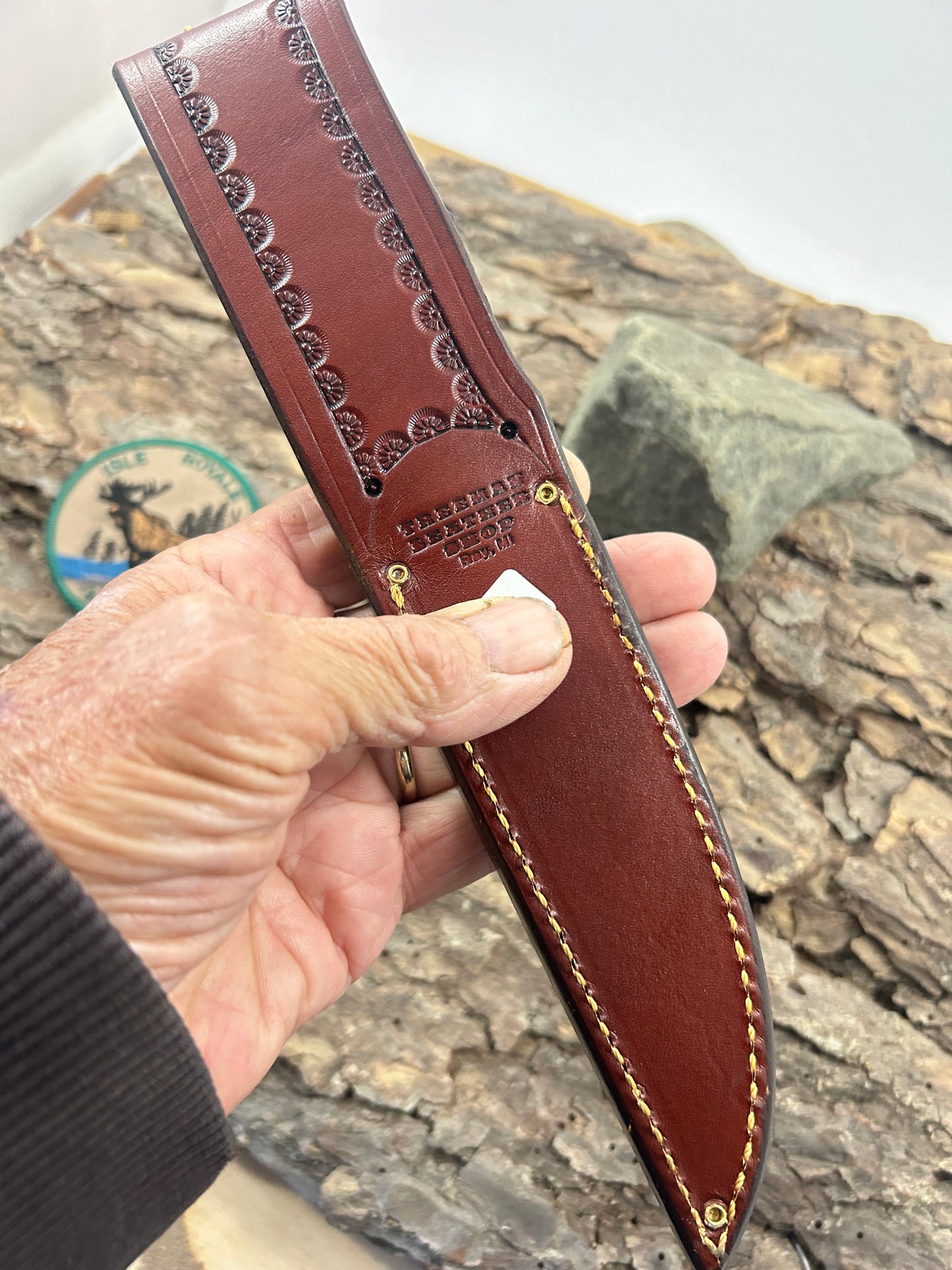 Treeman 5" Deer & Trout AEB-L HH Old School Crown Stag Basket Weave Sheath