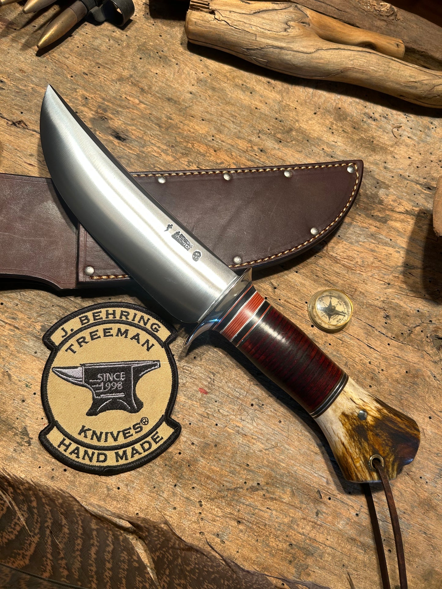 J. Behring Handmade Vintage Treeman Camp Knife Old Stamp 7" Blade