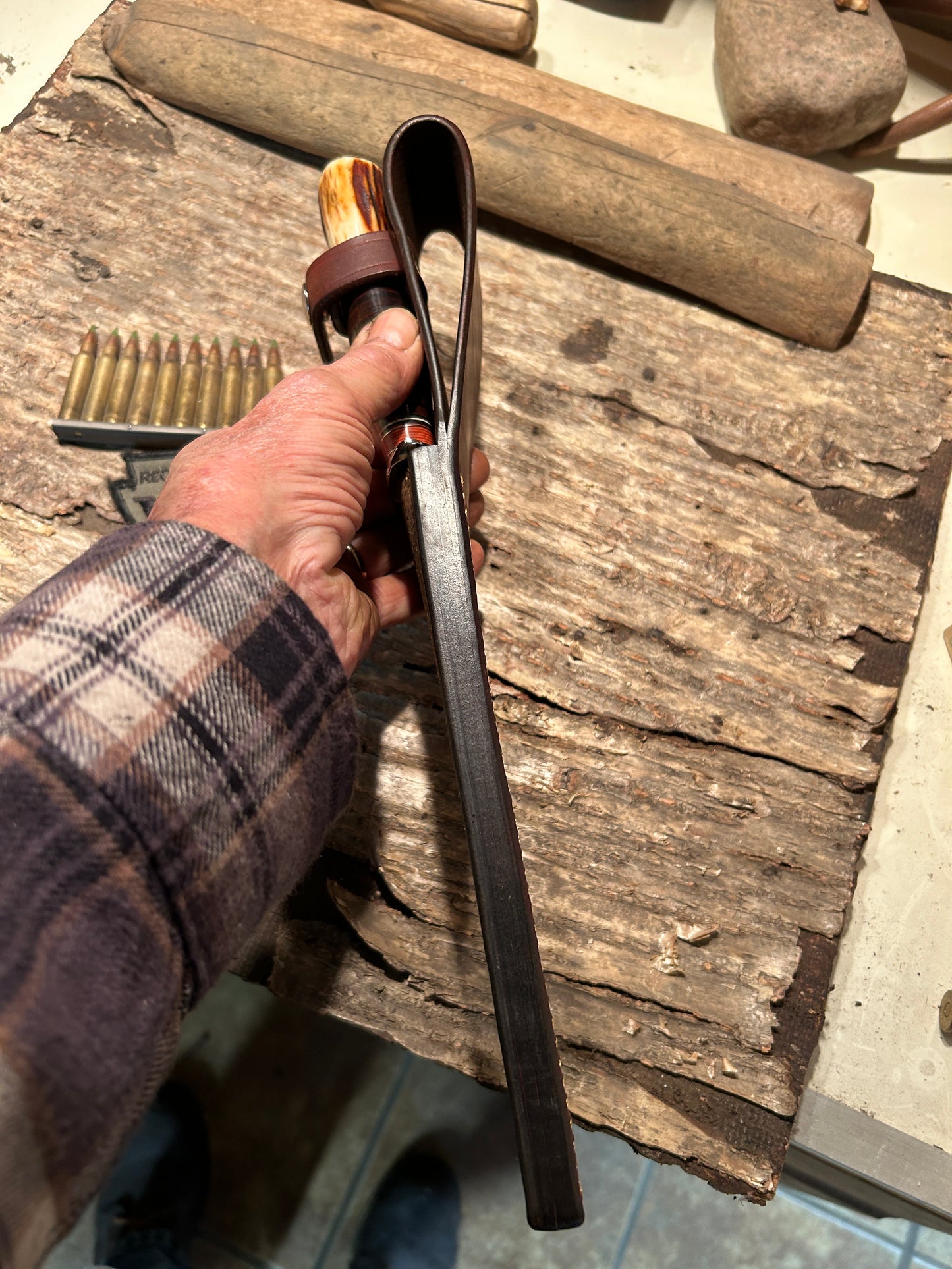 Treeman 8" Double Skull Fighter AEB-L Stainless HH Red Stag crows beak