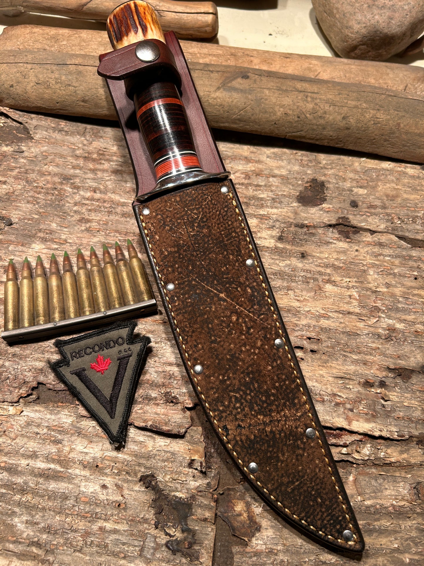 Treeman 8" Double Skull Fighter AEB-L Stainless HH Red Stag crows beak