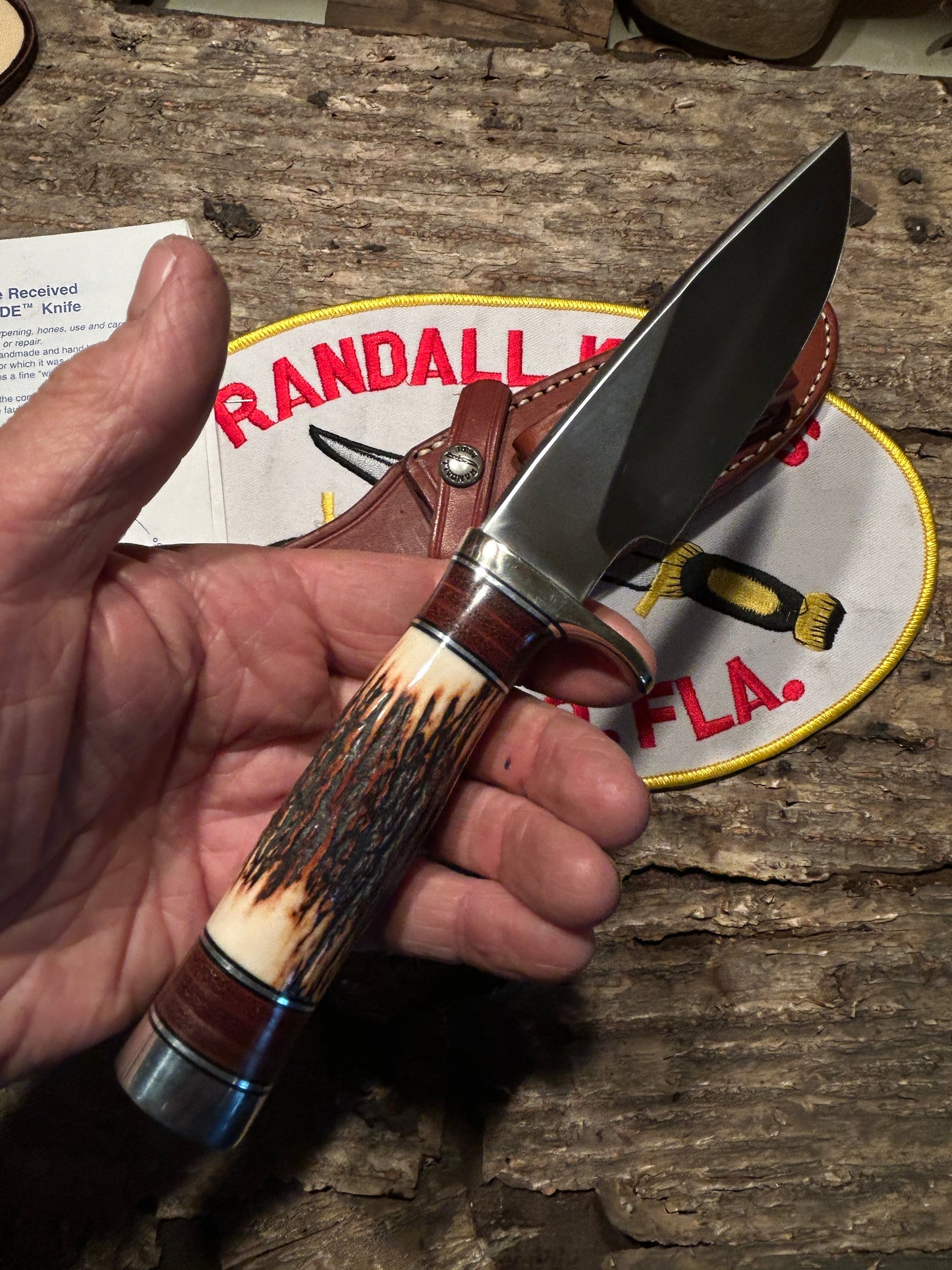 Randall Model 25-5 Trapper Stainless, Nickel , Red Stag Handle Aluminum Butt