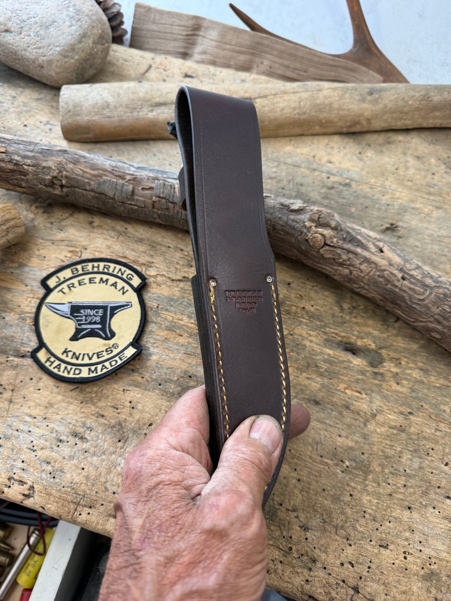 Treeman Hunter 5" AEBL Blade Nickel silver Horse Hide Crown Stag .
