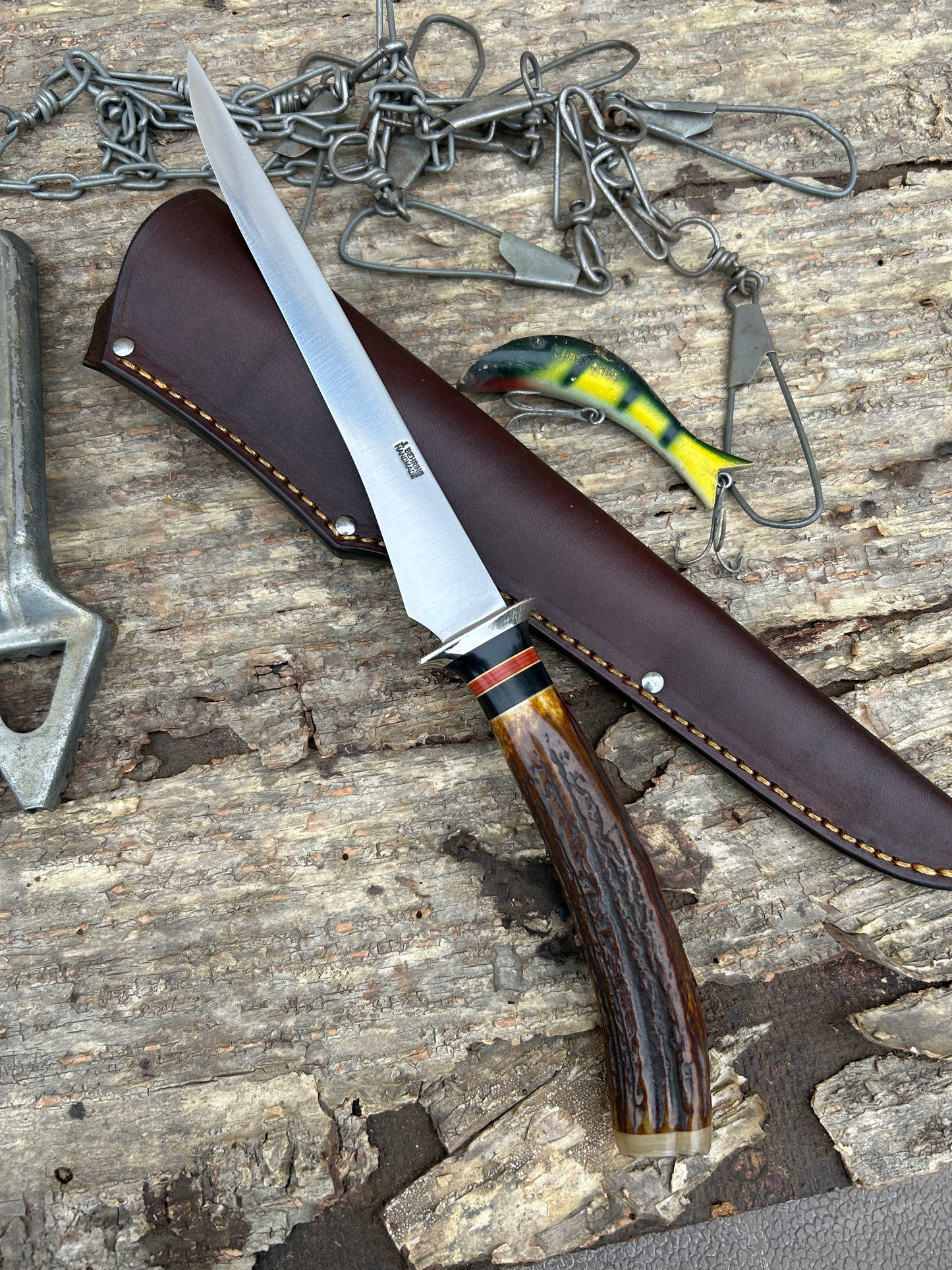 Treeman 7" Filet knife stag AEB-L Ox Butt cap