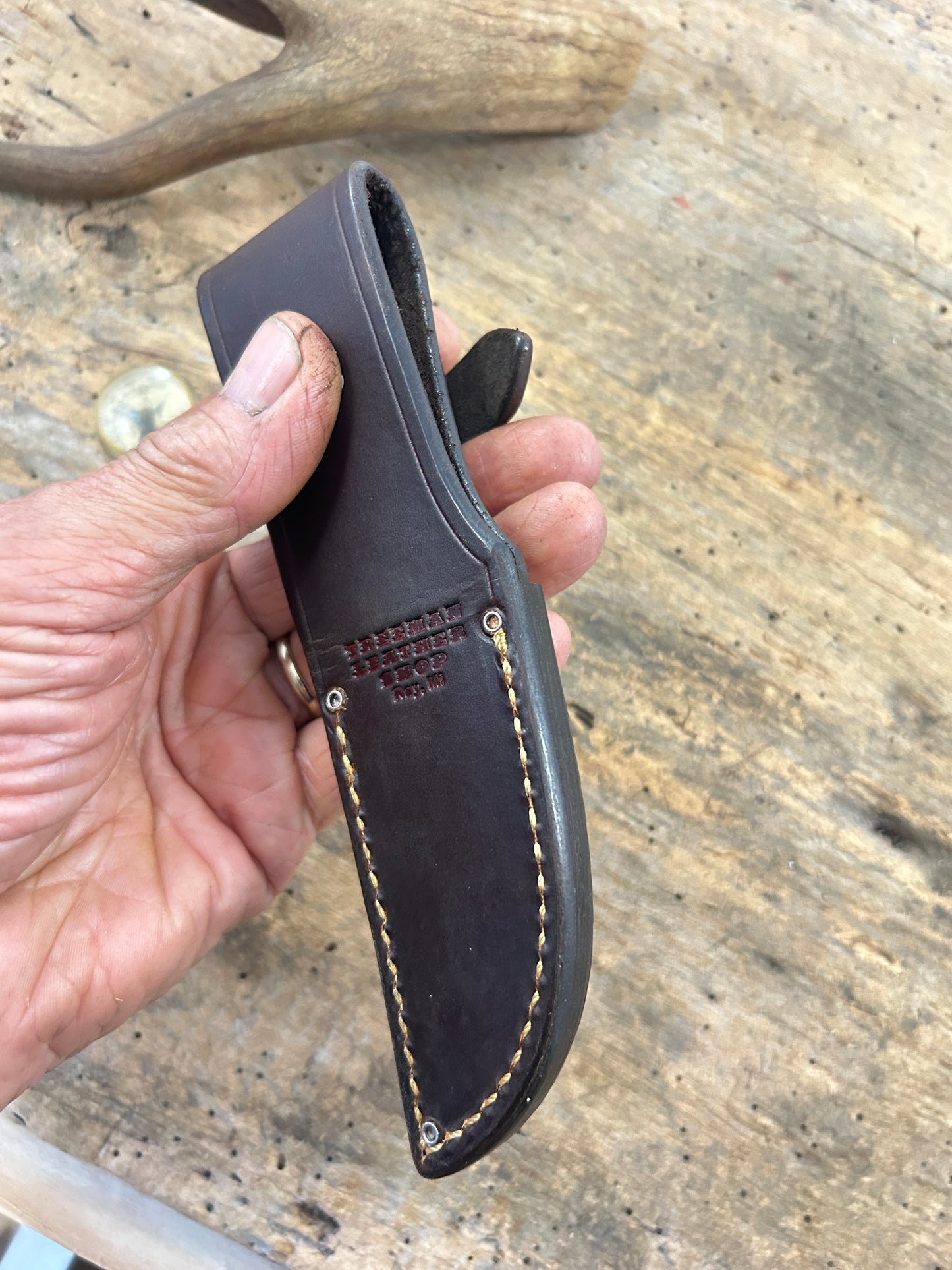 Treeman Trout Knife Mammoth Ivory Nickel Caiman Sheath