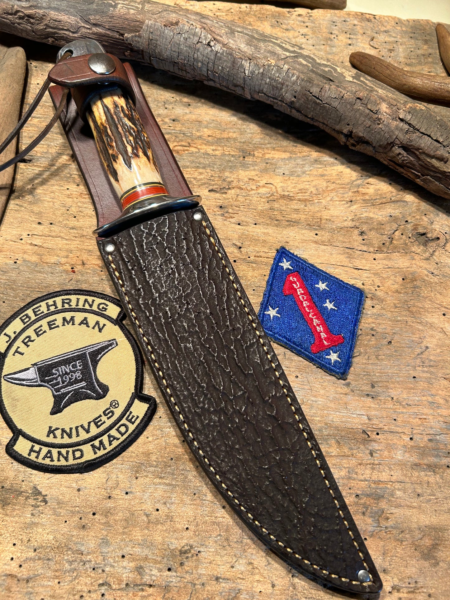 J. Behring 7 1/2" Skull Fighter Sambar Stag AEB-L stainless Blade Old School Aluminum Butt