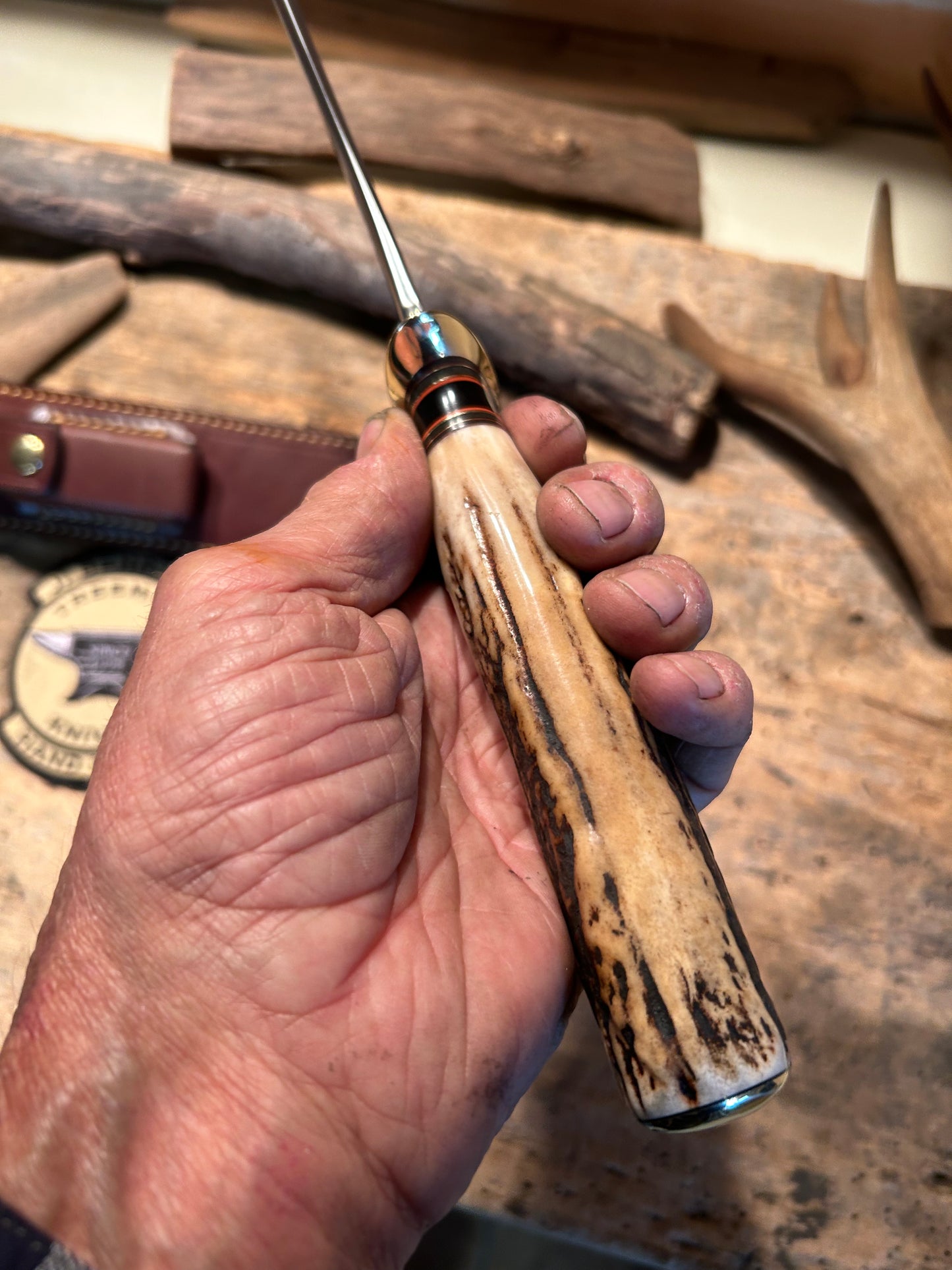 Treeman Skull Fighter 9" Blade 1095 Hand Forged Blade Sambar Stag Handle