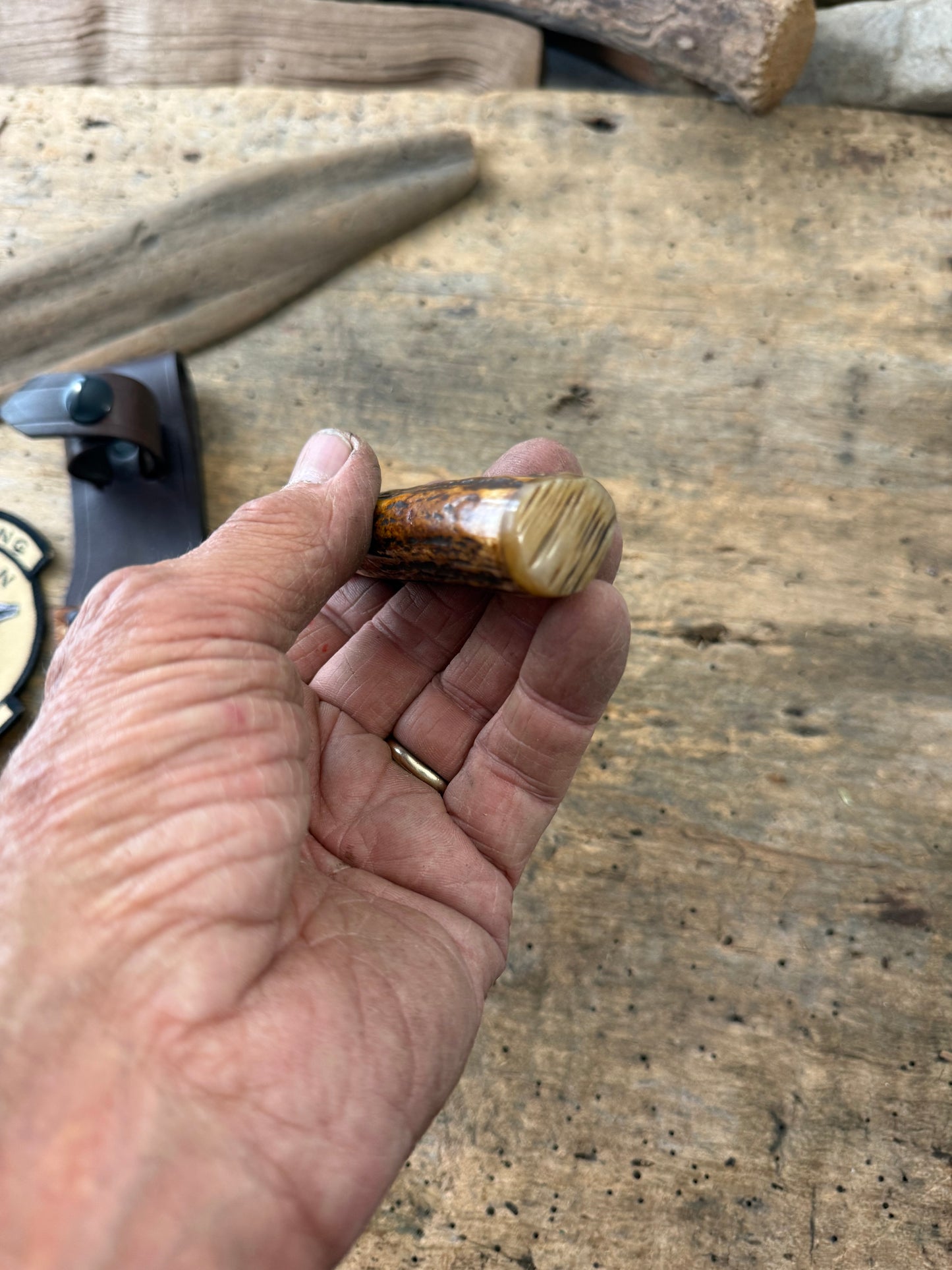 Treeman Trout & Deer Knife Forged 1095 Copper Guard Sambar Stag Musk Ox Butt Beaver Tail Sheath