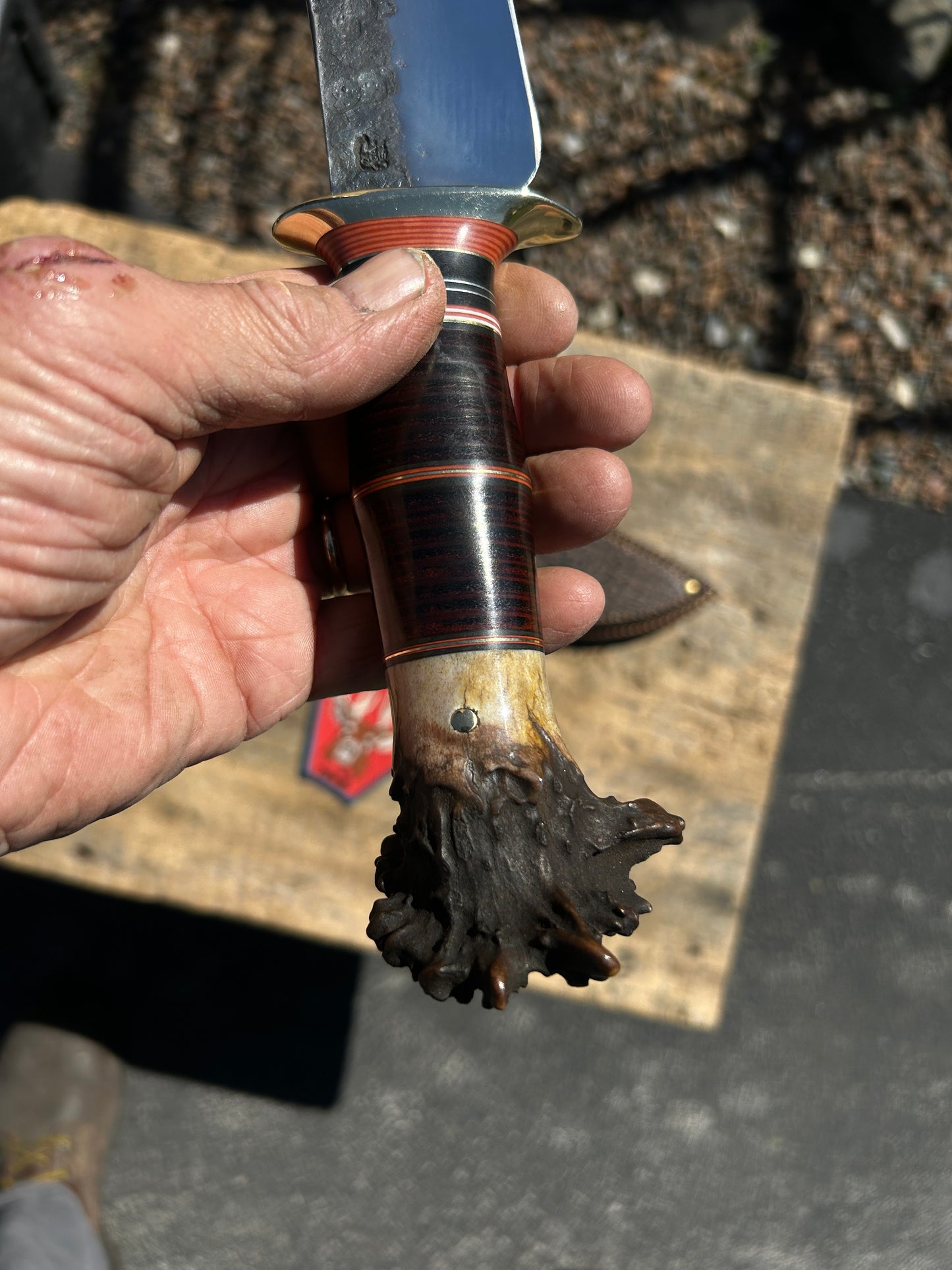 Treeman Hammer Mark Camp Knife Horse Hide Crown Stag  Shark Sheath