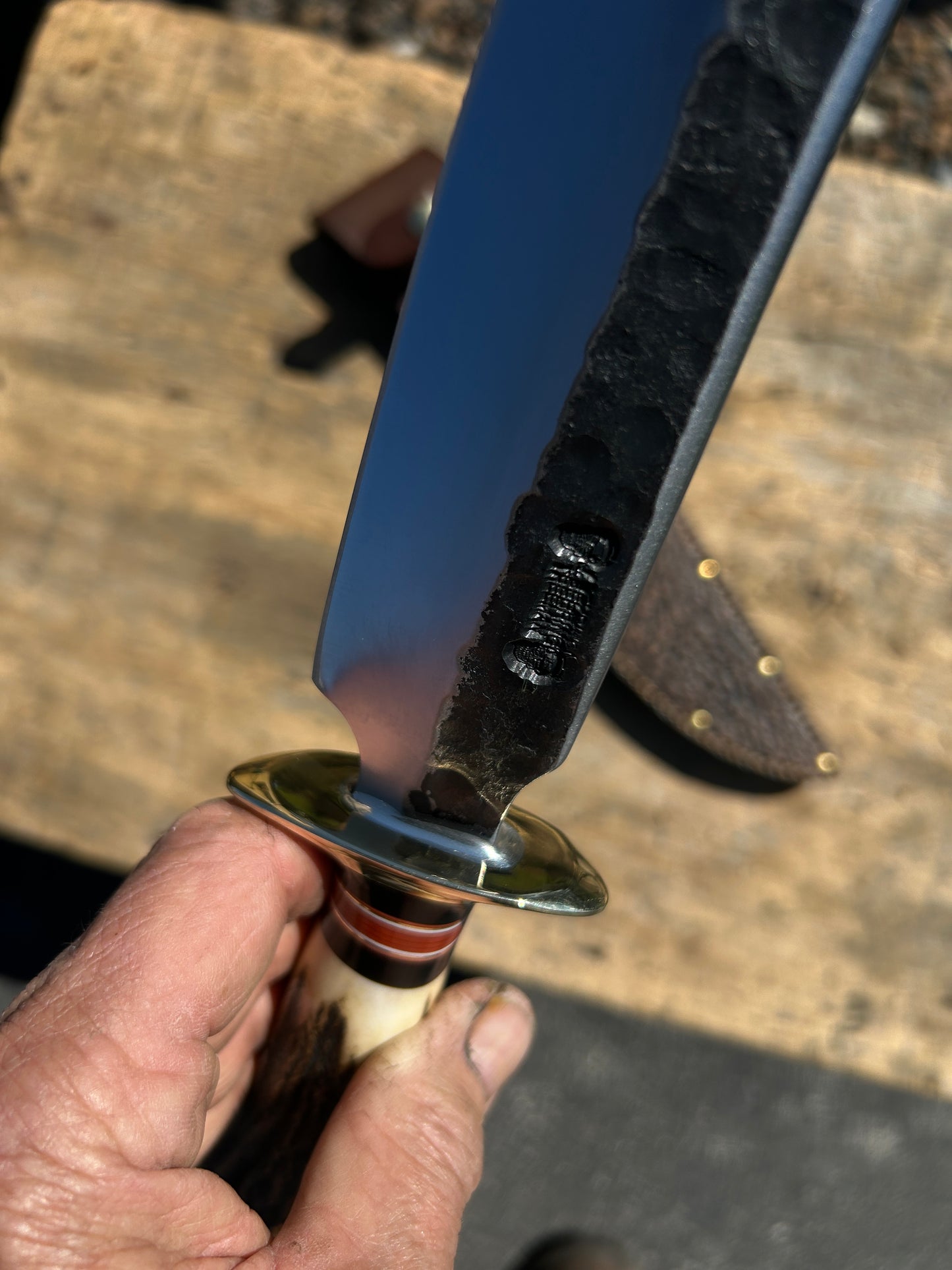 Treeman Hammer Mark Camp Knife Horse Hide Crown Stag  Shark Sheath