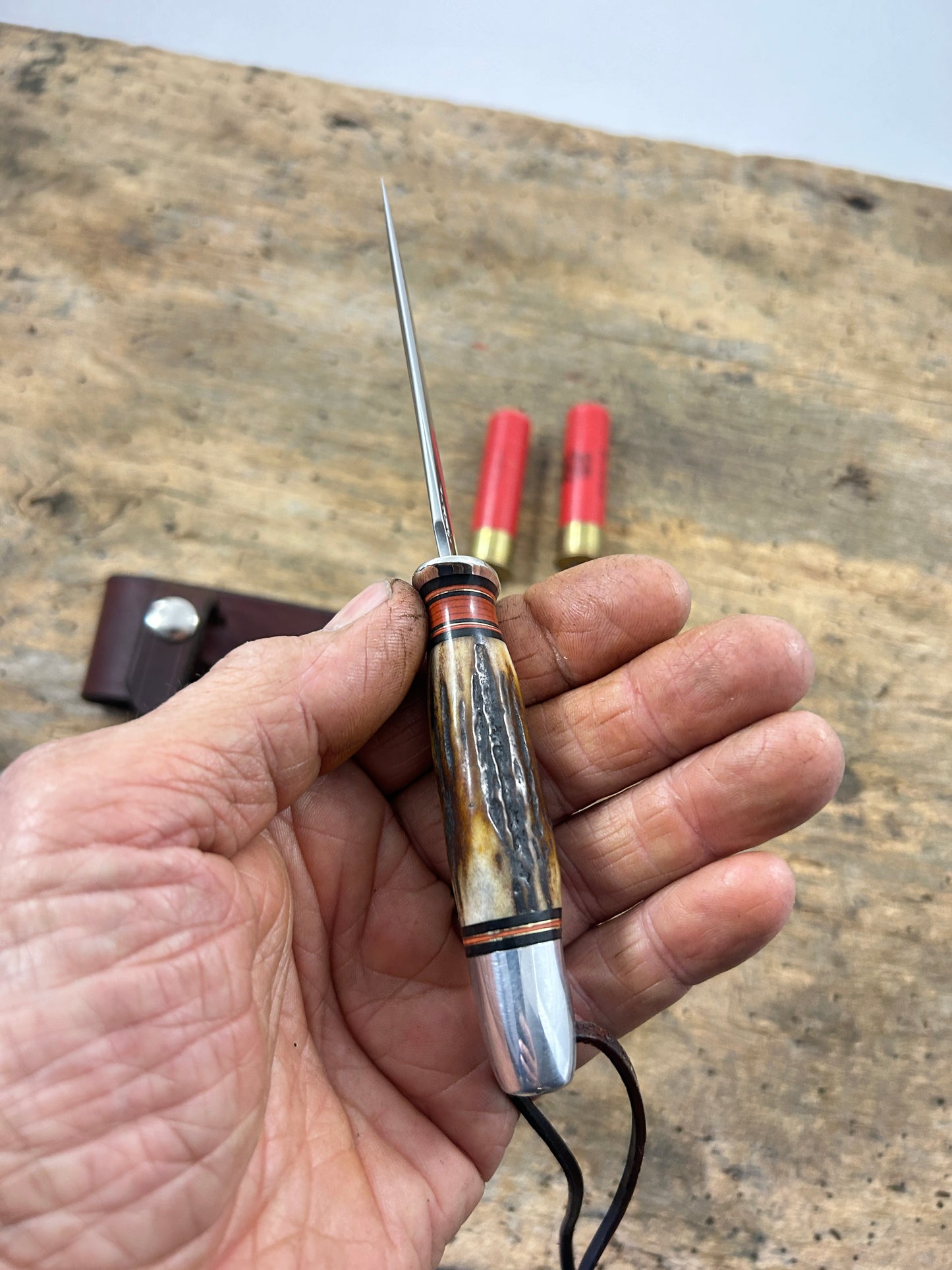 Treeman Trout Knife AEB-L Stainless Nickel Stag Aluminum Butt Shark Sheath