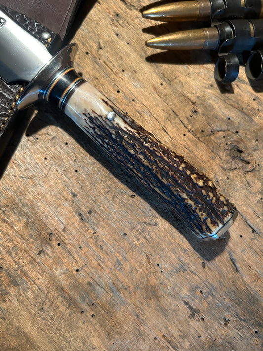 Treeman Double Skull Fighter 6 3/8" Blade NS AAA Sambar Stag Shark Sheath