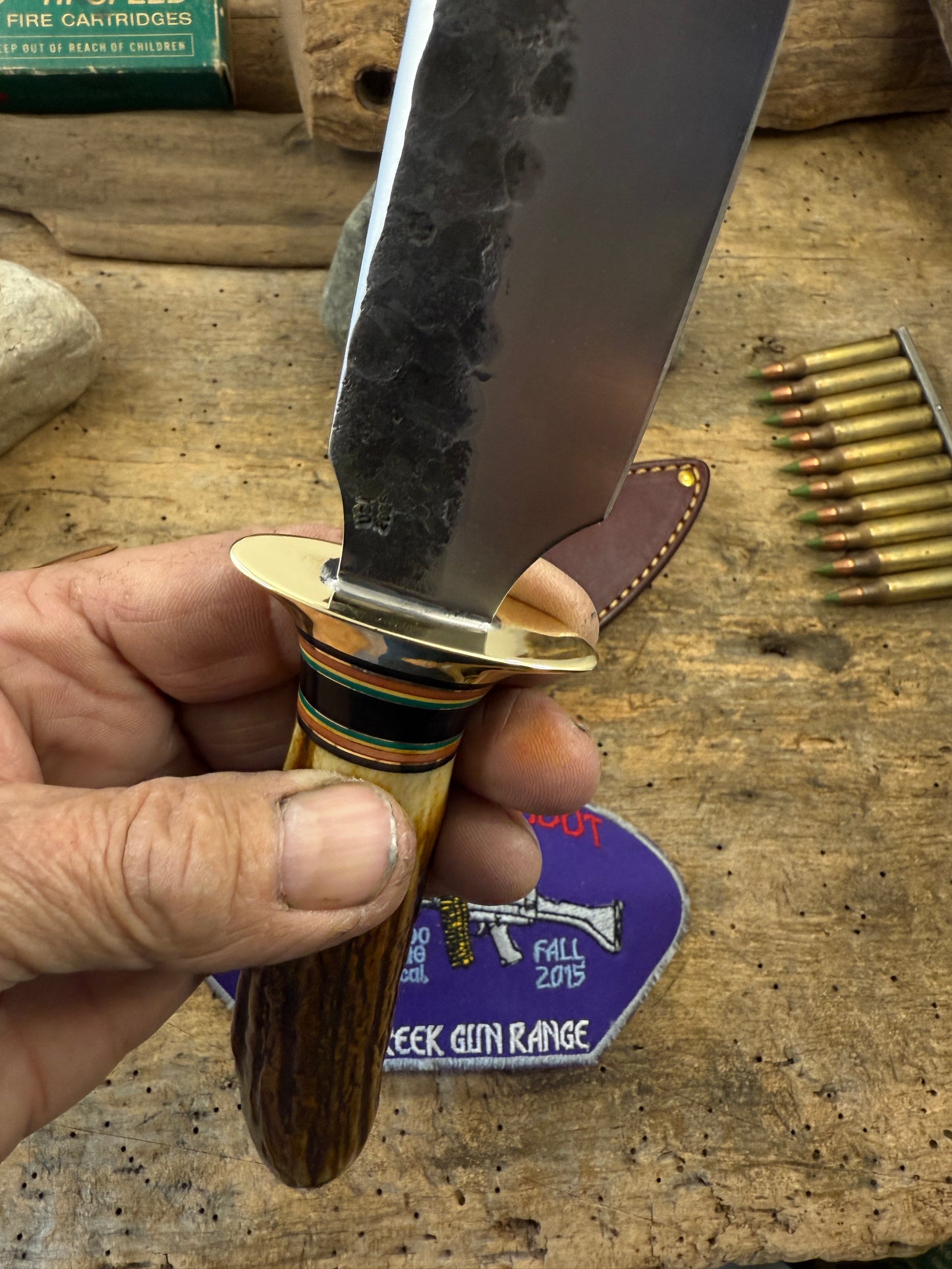 Treeman DBL Skull Fighter 6 3/4" Heavy Duty Hammer Mark Blade Finger Grip Stag