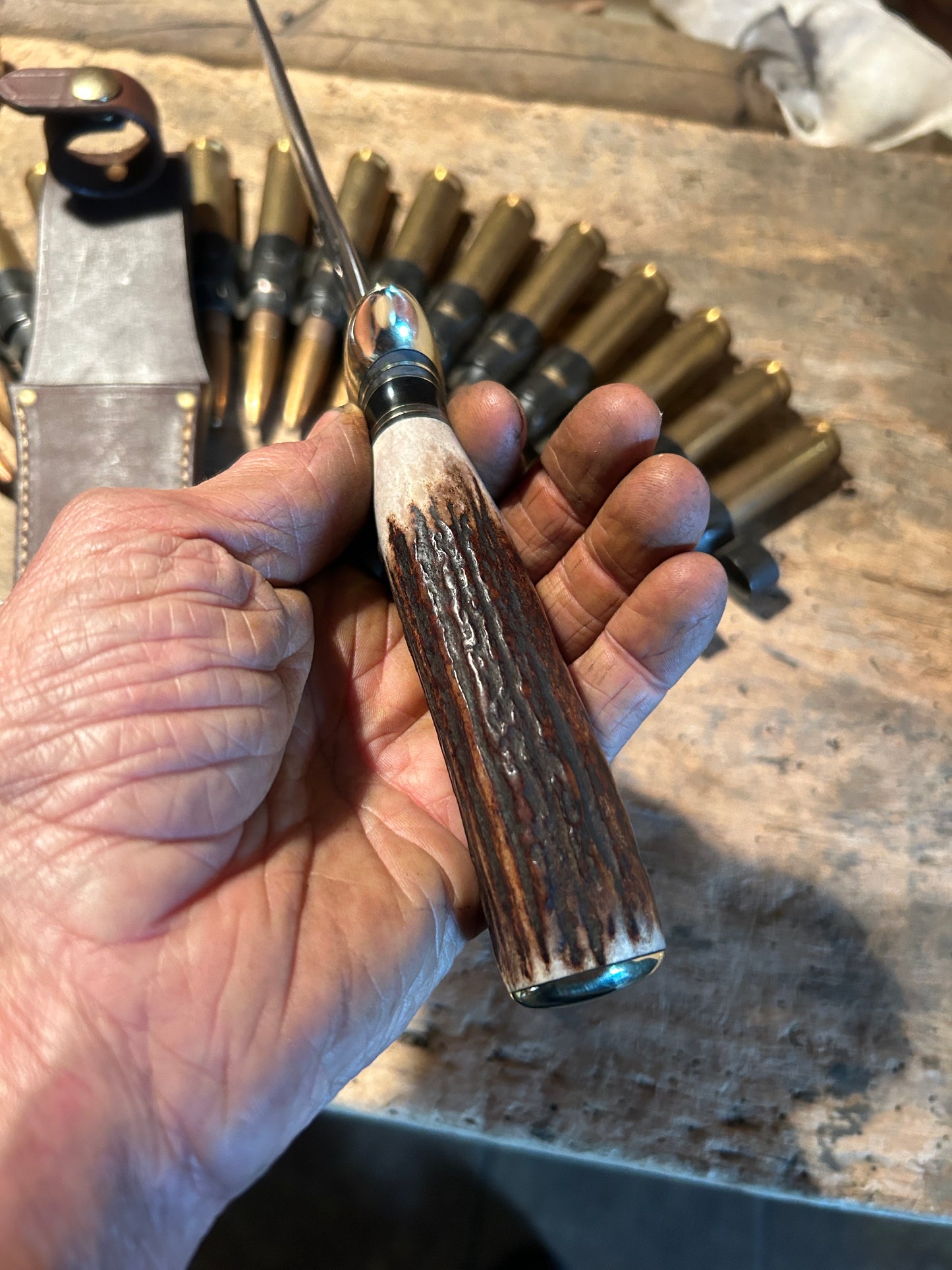 Treeman Double Skull Fighter 7" Blade Brass Guard Stag  Handle