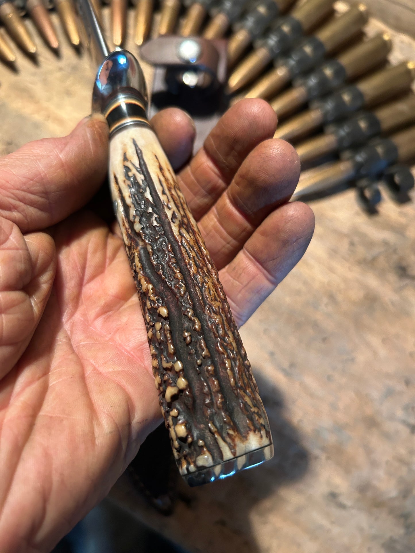 Treeman Double Skull Fighter 6 3/8" Blade NS AAA Sambar Stag Shark Sheath