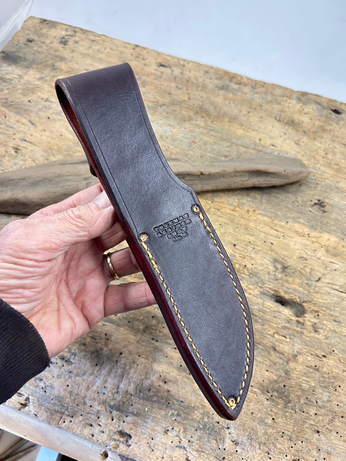 J. Behring Treeman Semi Skinner Brass 120 year old Stag Mammoth Butt Cap belt sheath