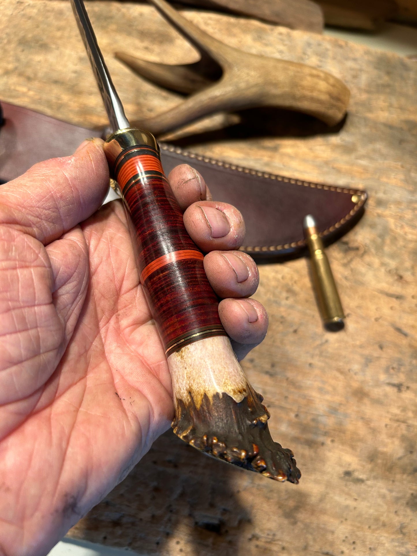 Treeman 7" Hammermark Camp Knife Horse Hide Crown stag