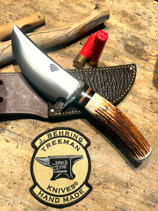 Treeman Fox River Hunter AEB-L Nickel Red Sambar Stag Ox Cap Shark sheath