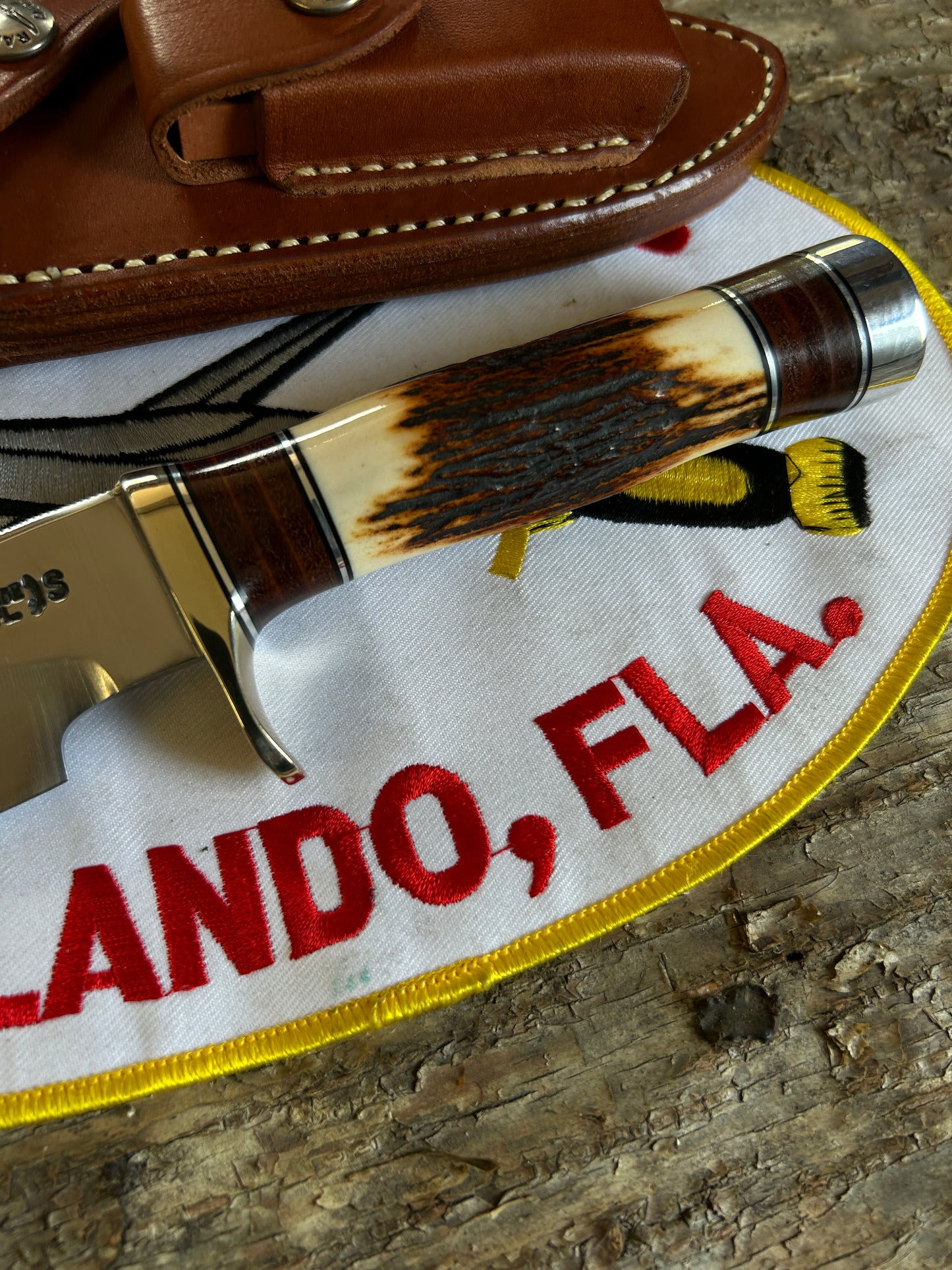 Randall Model 25-5 Trapper Stainless, Nickel , Red Stag Handle Aluminum Butt