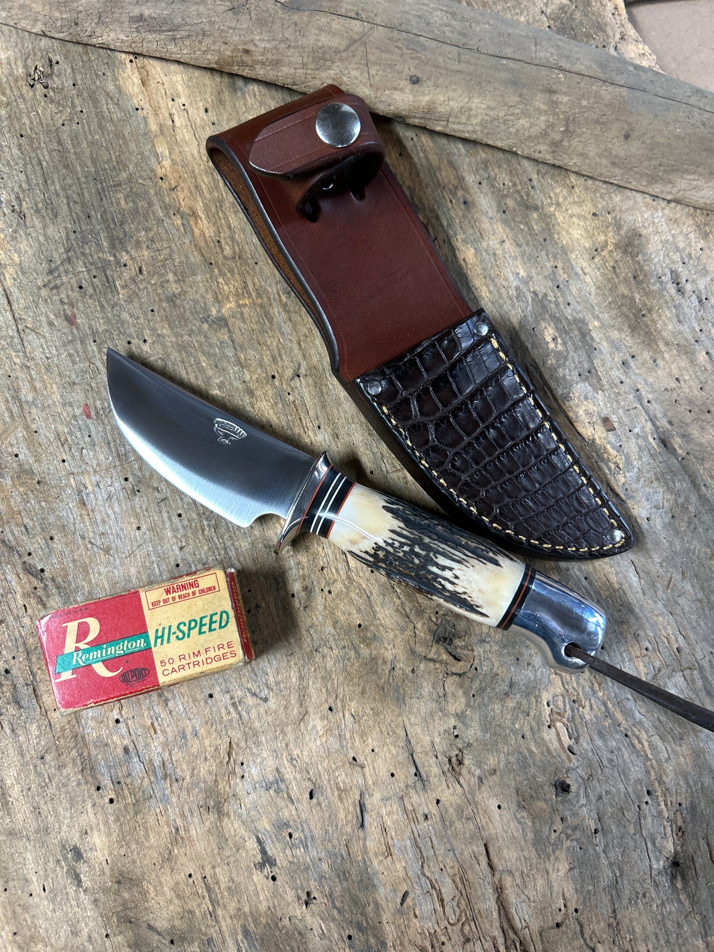 Treeman South Dakota Caper Stag Aluminum AEB-L Stainless Croc Sheath 5 options