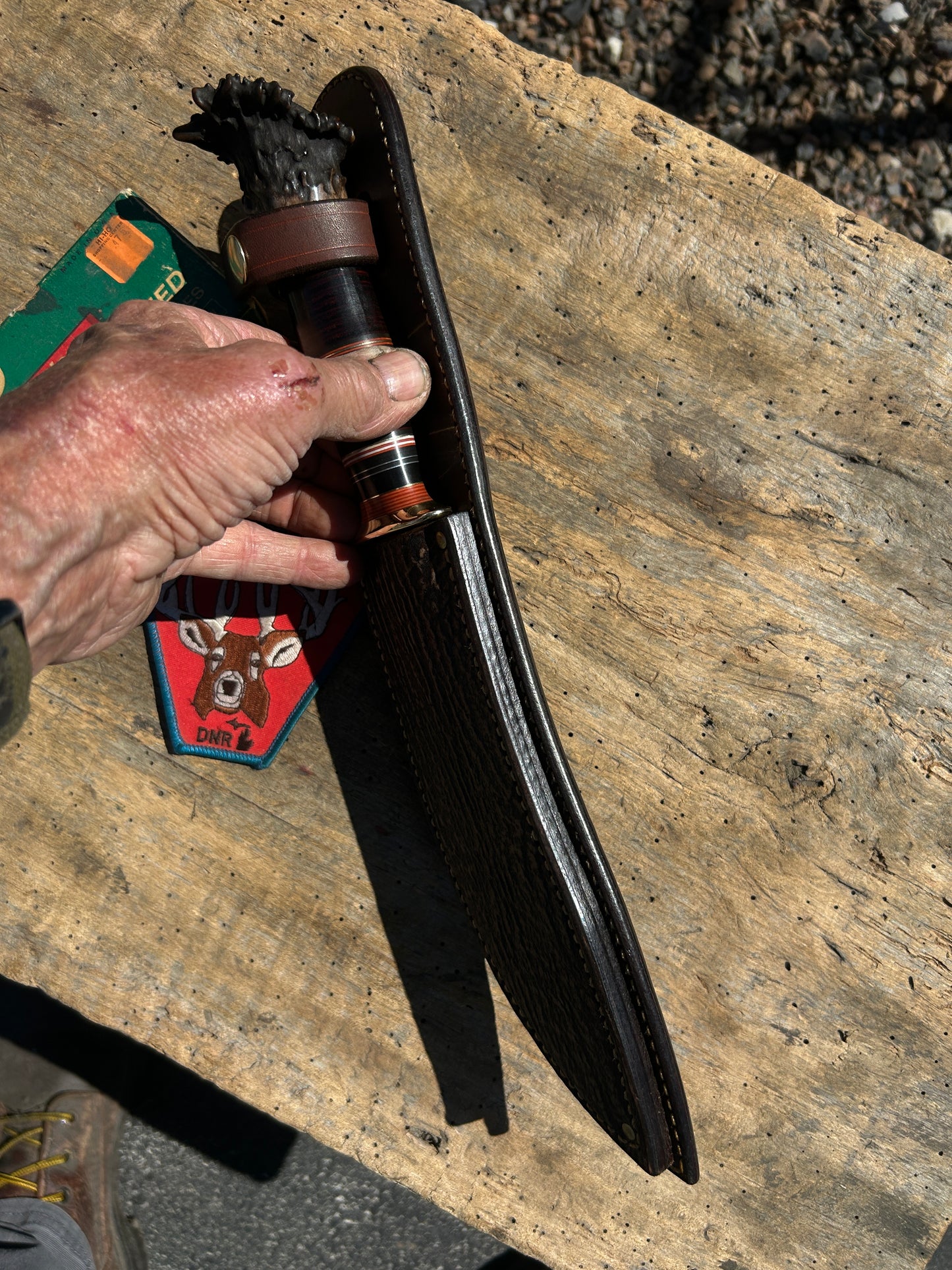 Treeman Hammer Mark Camp Knife Horse Hide Crown Stag  Shark Sheath