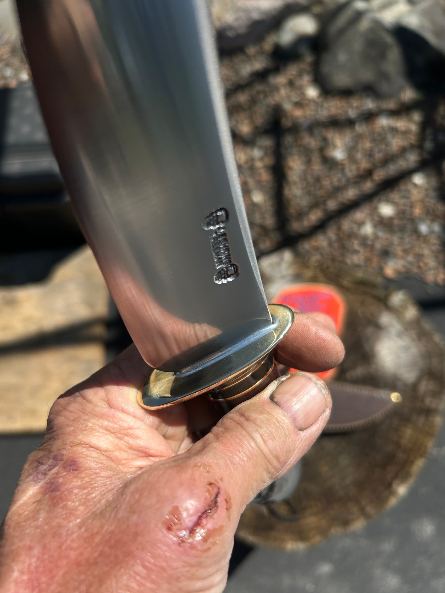 Treeman Double Skull Fighter Brass Guard  Horse Hide Aluminum Crows Beak Butt Shark