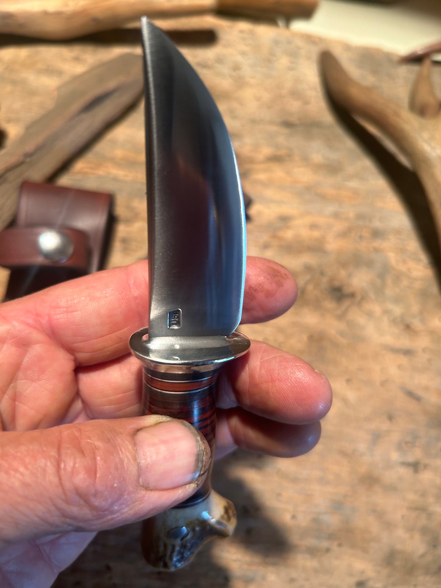 Treeman Lil" Caper 3" Blade Horsehide Crotch Stag Belt Sheath