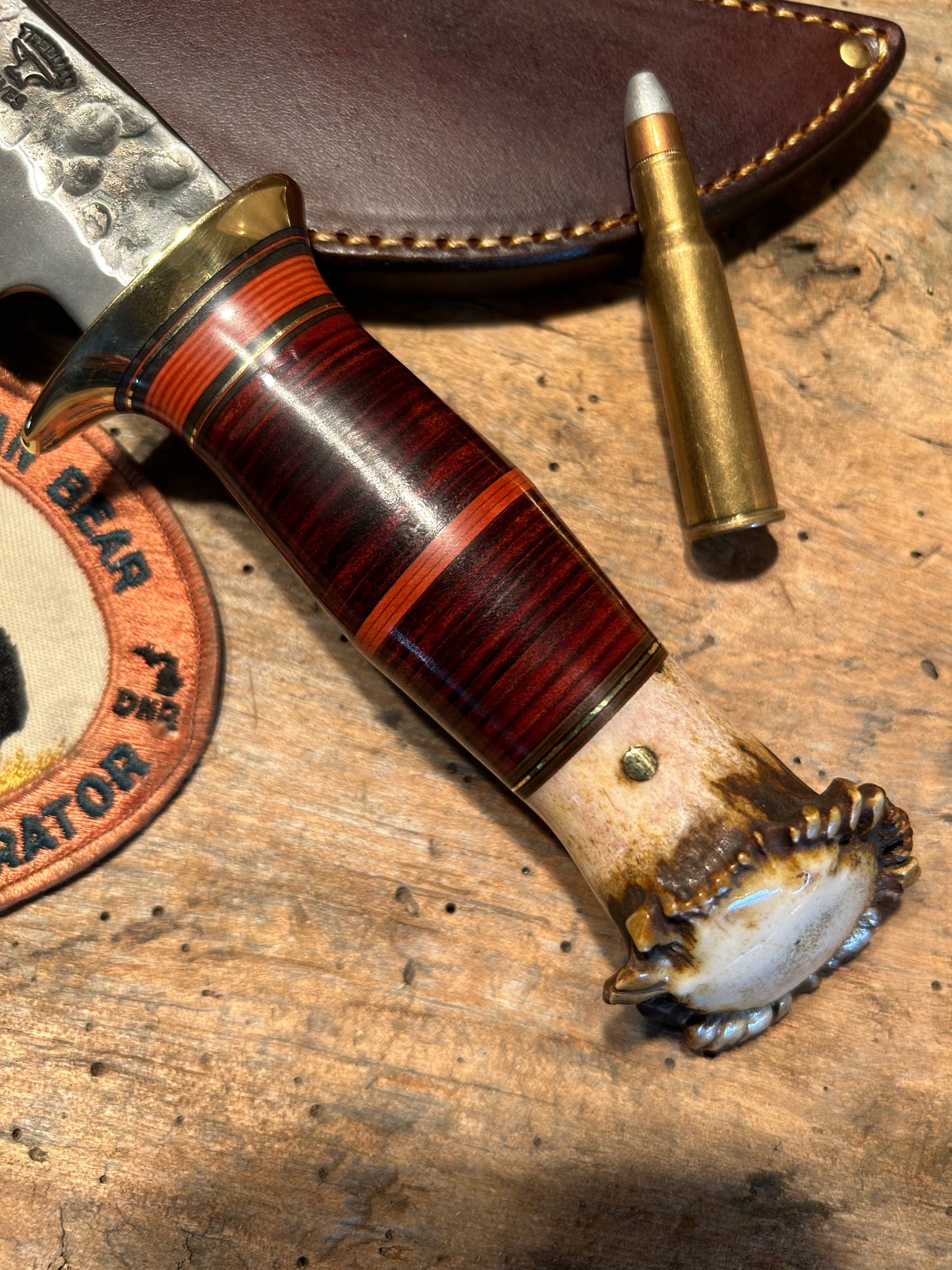 Treeman 7" Hammermark Camp Knife Horse Hide Crown stag