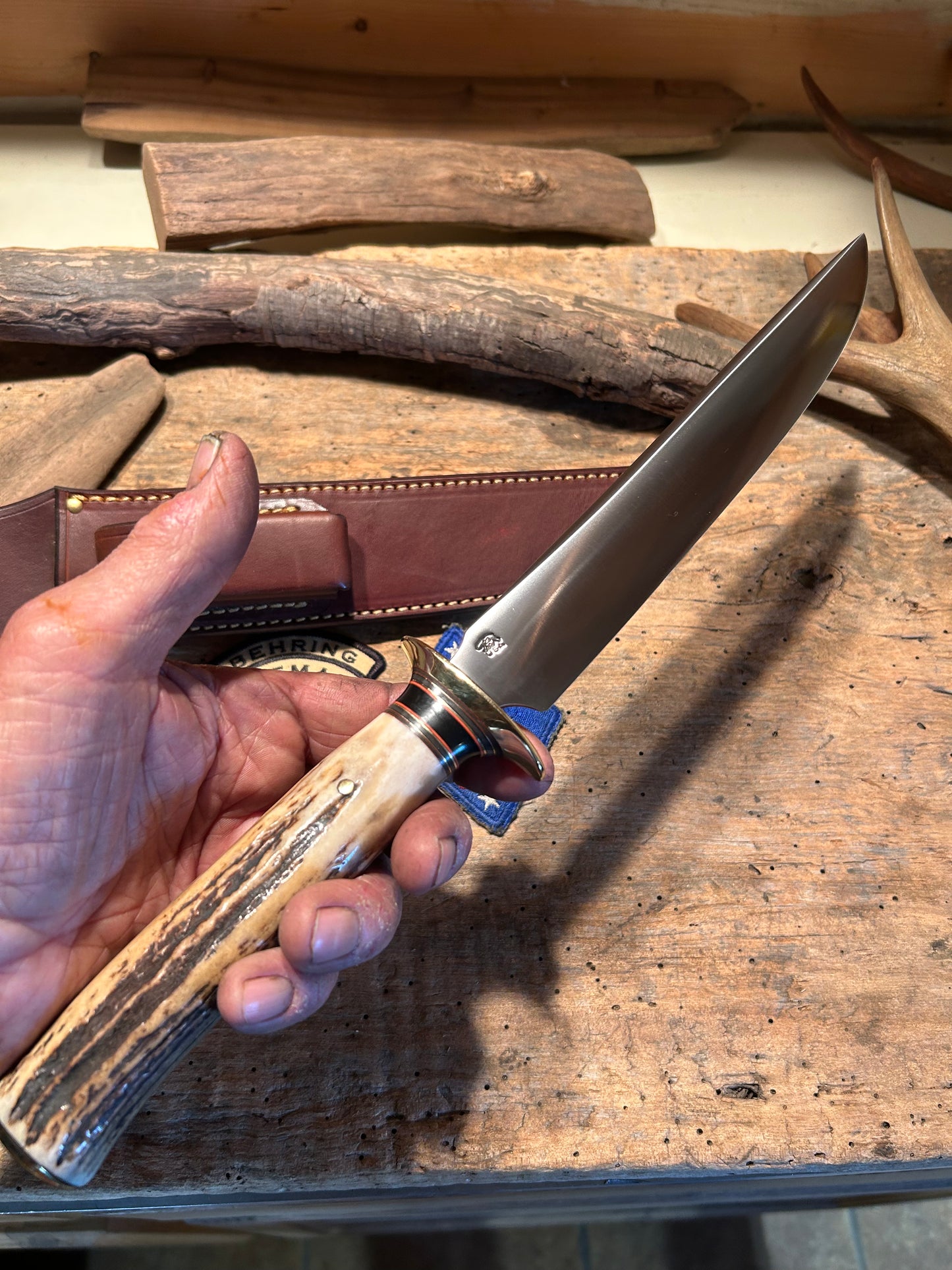 Treeman Skull Fighter 9" Blade 1095 Hand Forged Blade Sambar Stag Handle