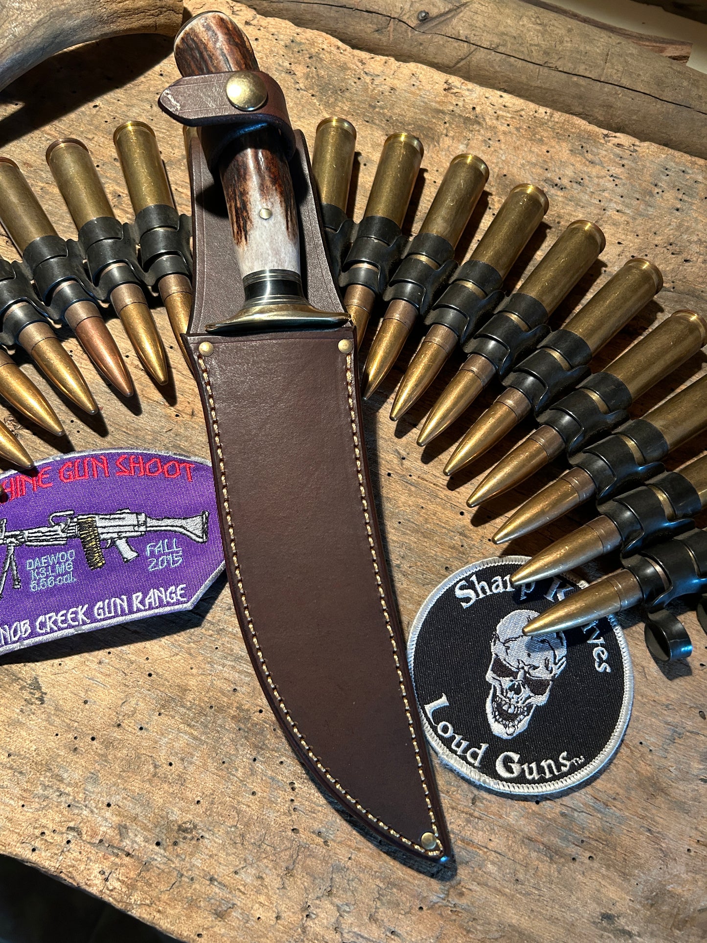 Treeman Double Skull Fighter 7" Blade Brass Guard Stag  Handle