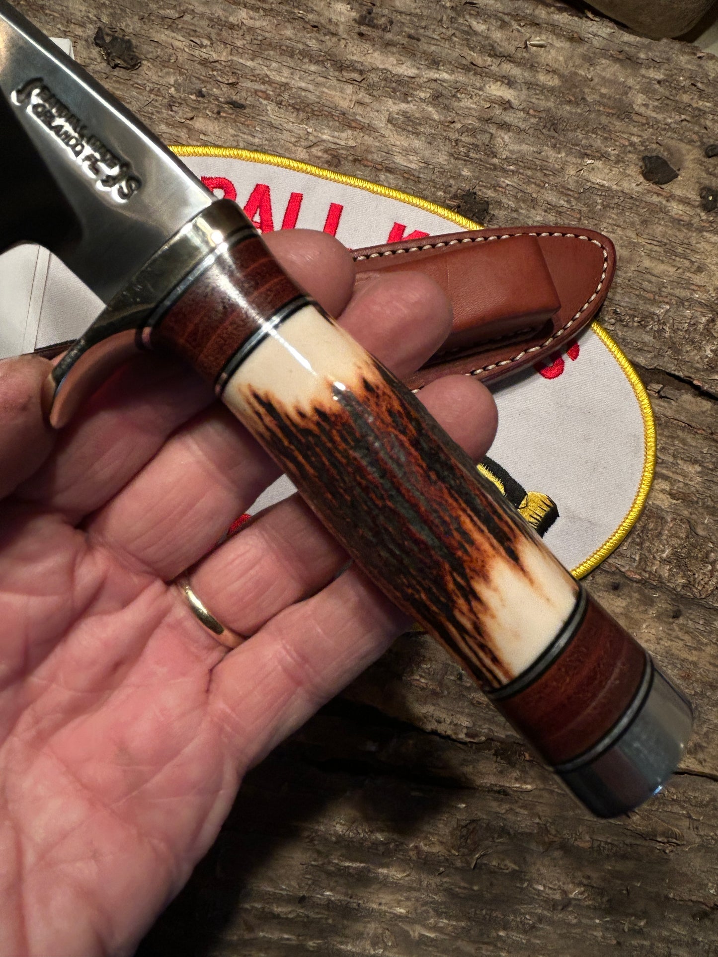 Randall Model 25-5 Trapper Stainless, Nickel , Red Stag Handle Aluminum Butt