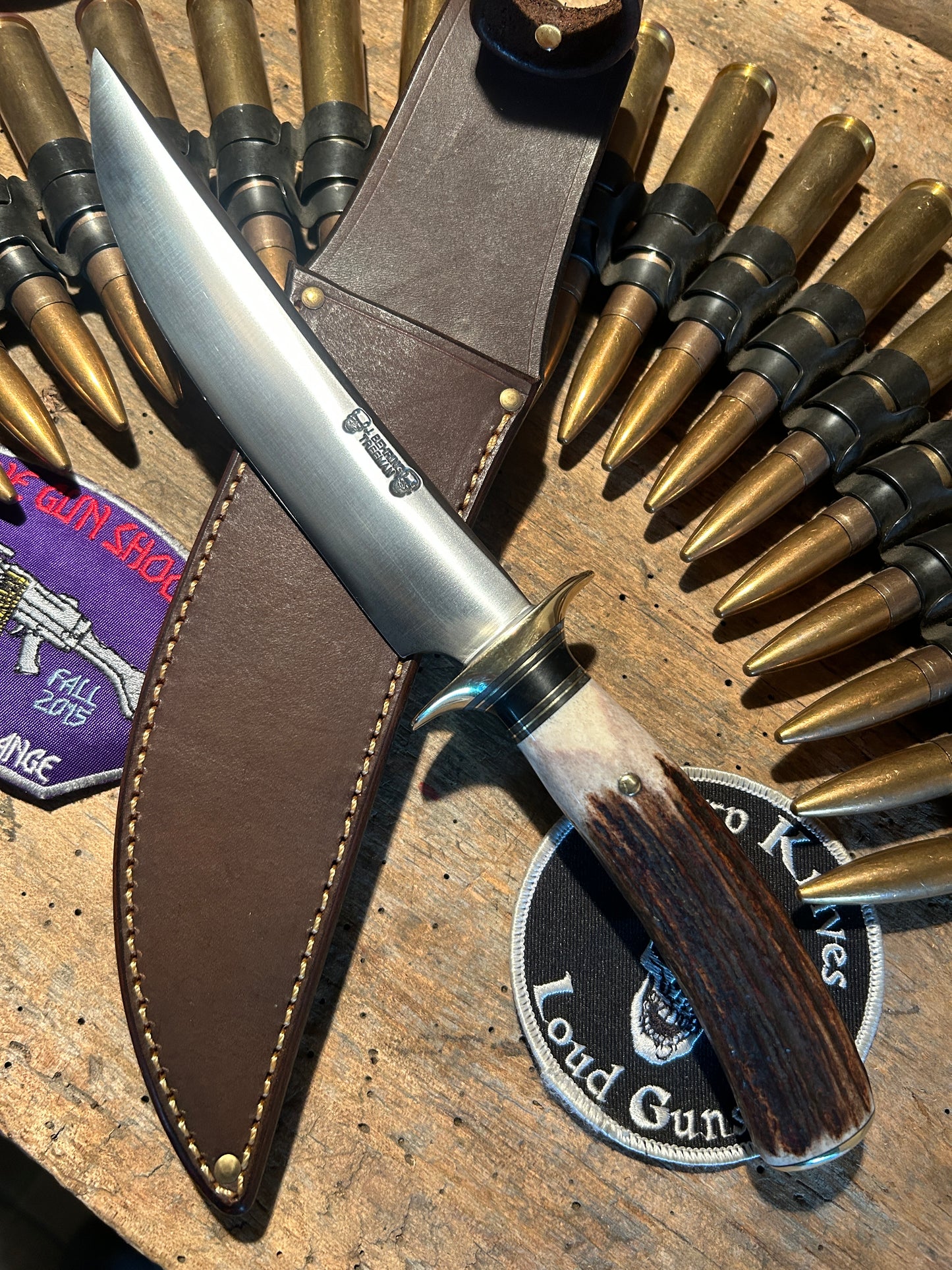 Treeman Double Skull Fighter 7" Blade Brass Guard Stag  Handle