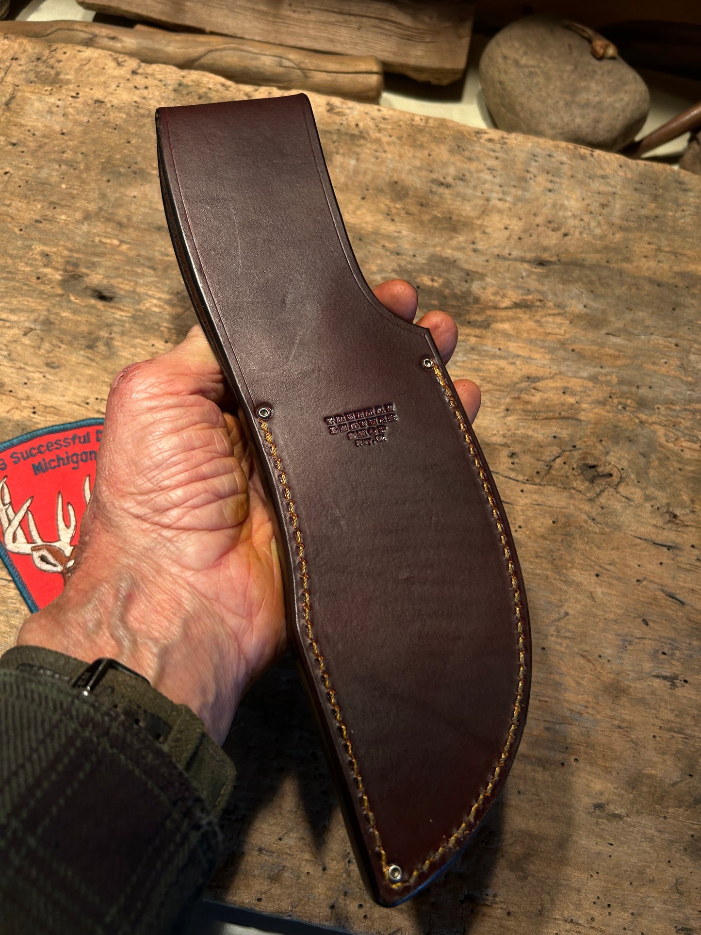 Treeman Woodcraft 6" Nickel Finger Grip Stag Ox Butt Cap Shark