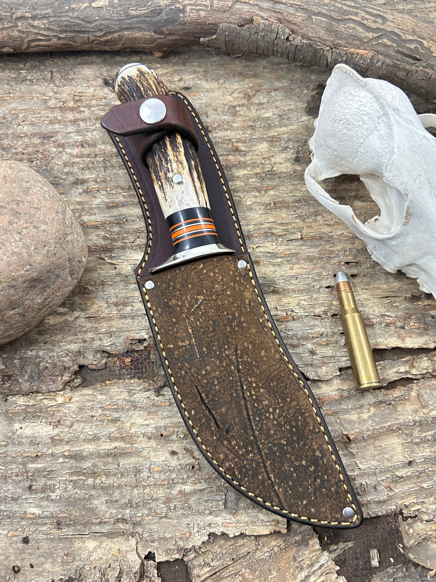 Treeman Woodcraft 5 1/2" Nickel Sambar Stag Giraffe sheath