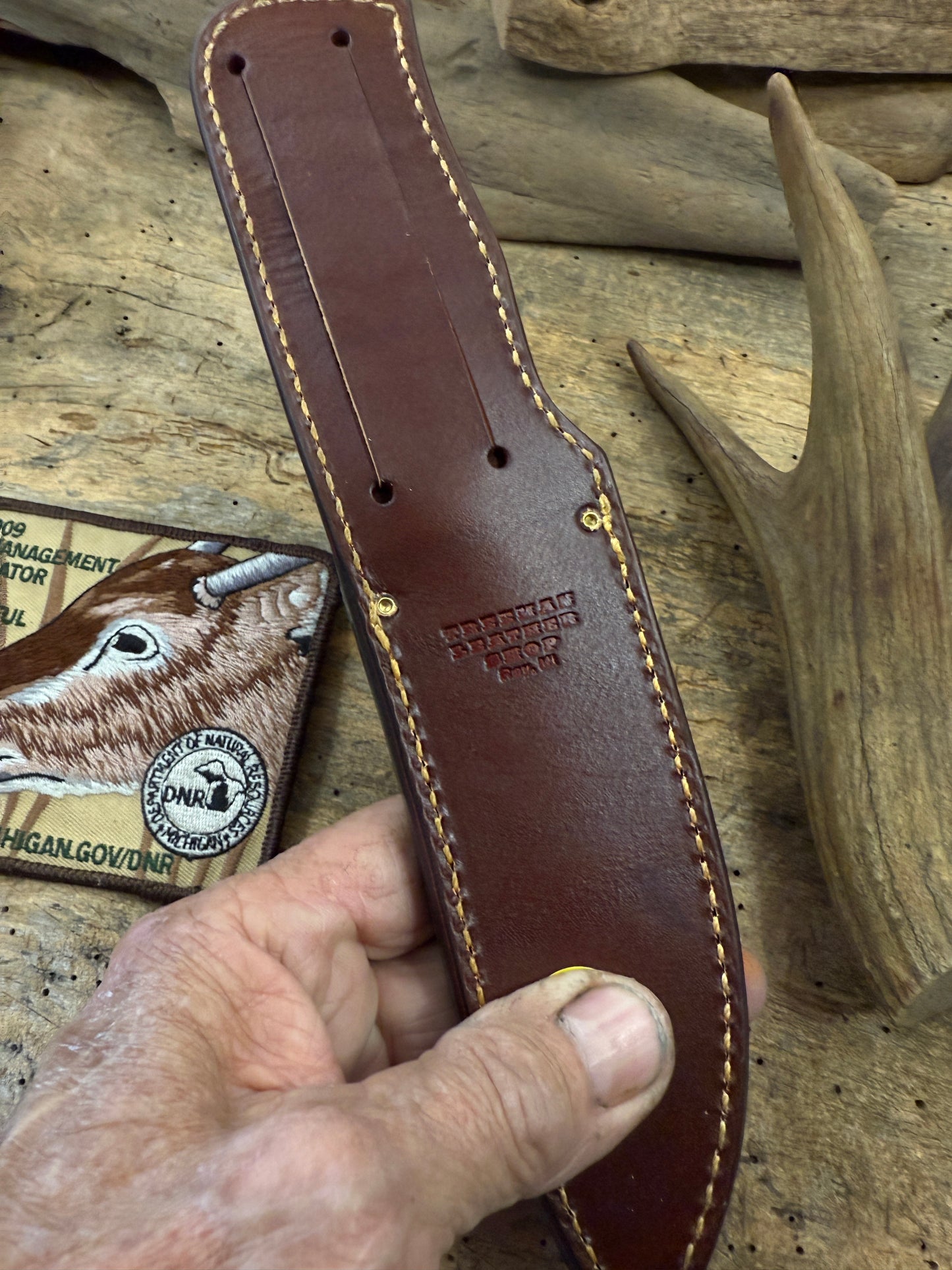 Old School Sticker 5" Brass Guard Horse hide old Wisconsin Crown stag