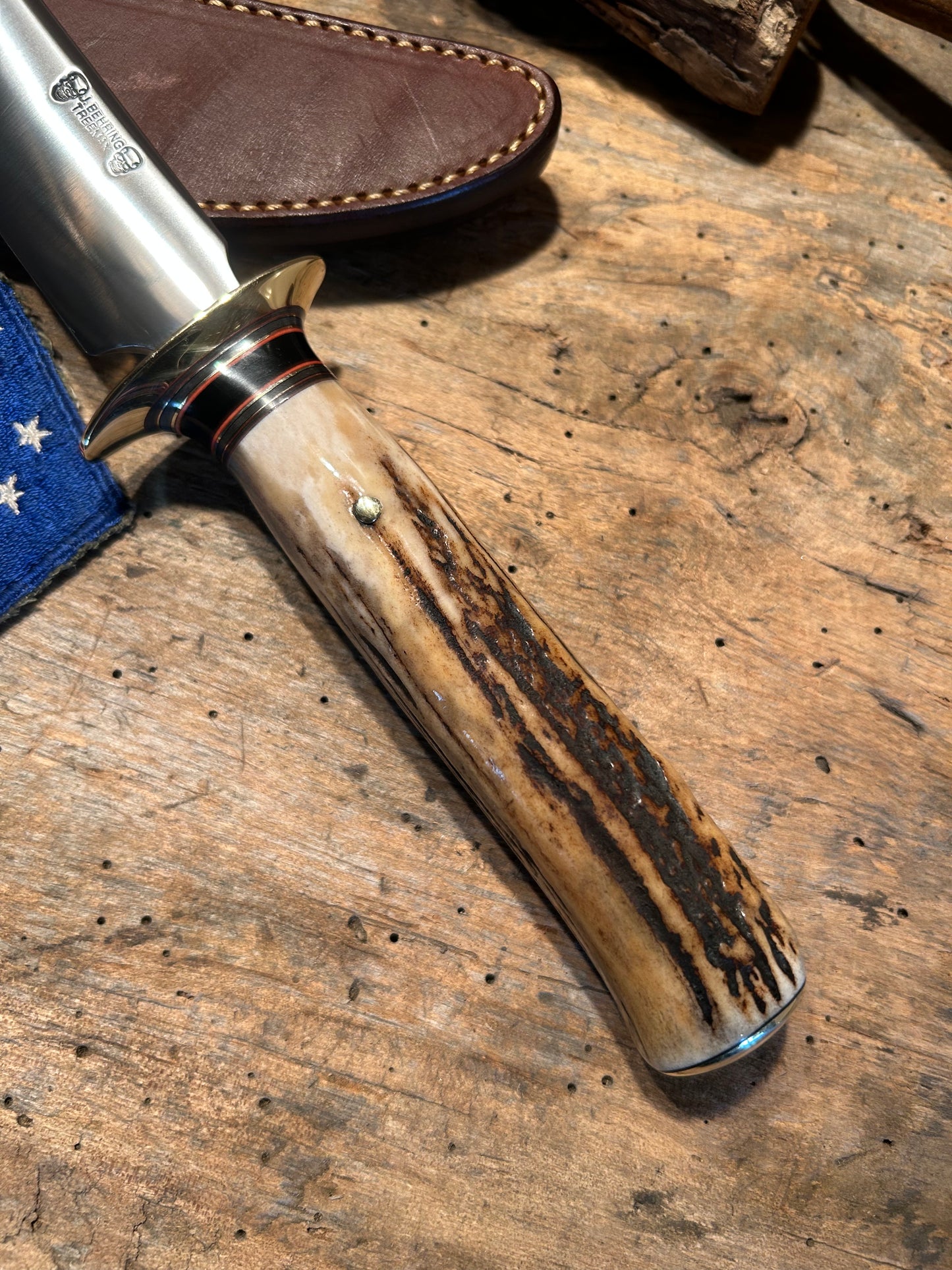 Treeman Skull Fighter 9" Blade 1095 Hand Forged Blade Sambar Stag Handle