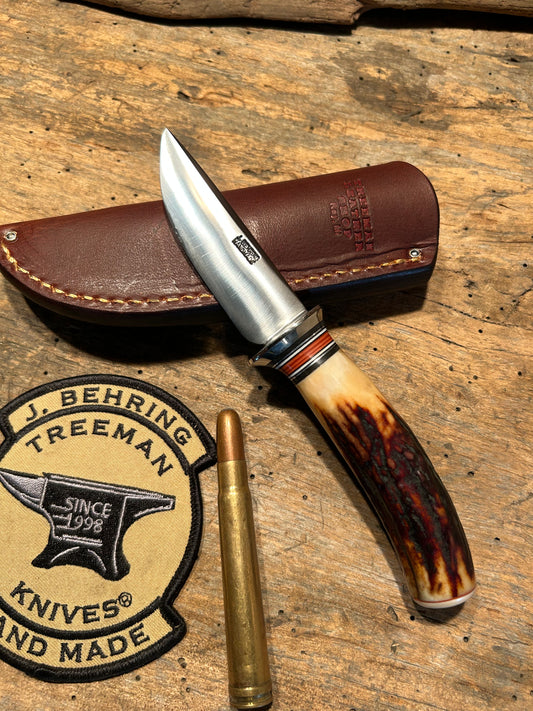 Treeman Pocket caper AEB-L Stainless 120 Year old red stag Ivory butt Cap