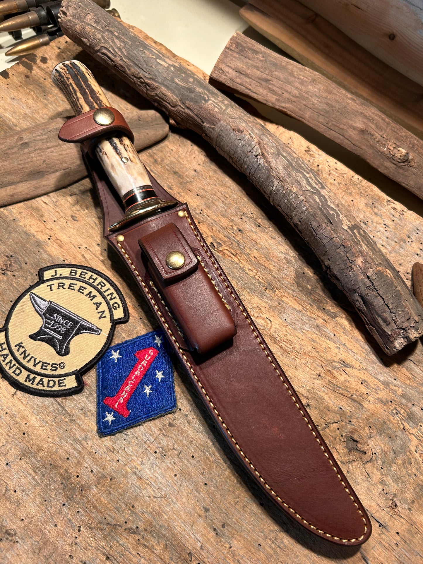 Treeman Skull Fighter 9" Blade 1095 Hand Forged Blade Sambar Stag Handle