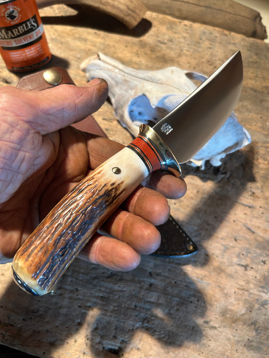 Treeman Michigan Hunter 120 year ols stag Sterling silver pinned Butt Giraffe sheath