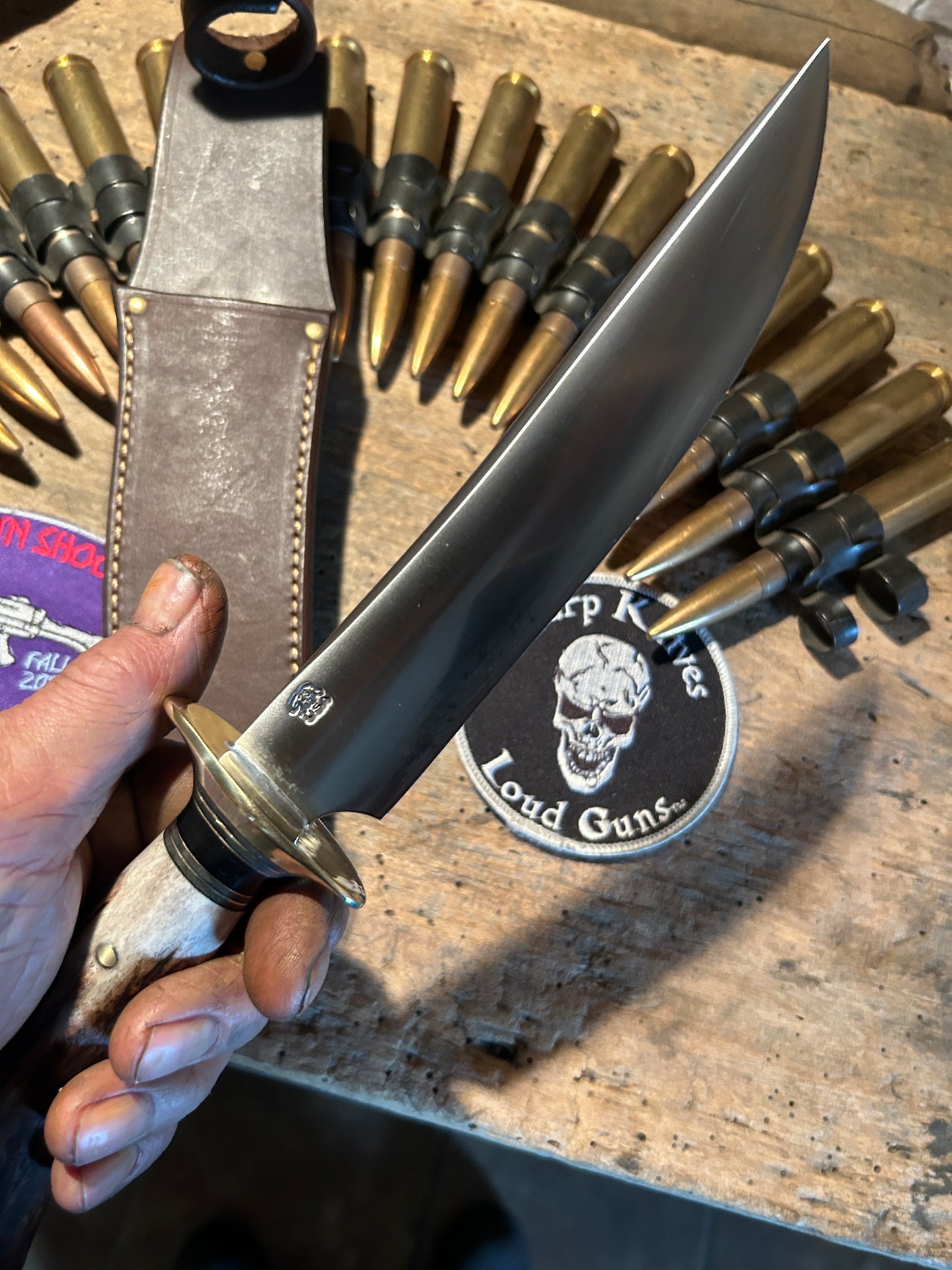 Treeman Double Skull Fighter 7" Blade Brass Guard Stag  Handle