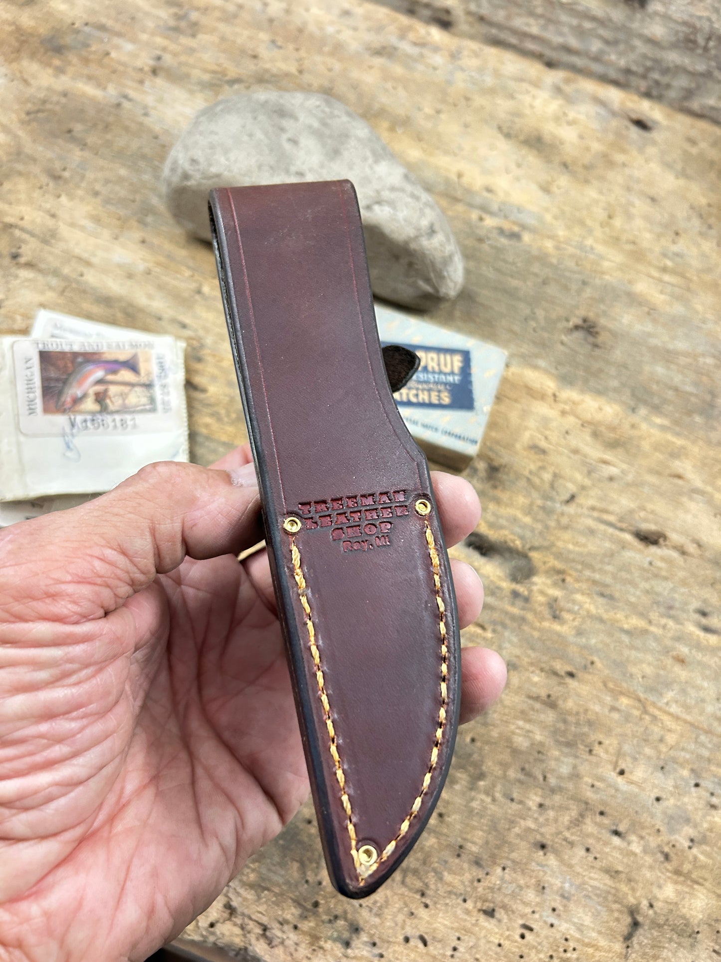 Trout Knife AEB-L 120 Year Old Stag Mammoth Butt cap Beavertail sheath