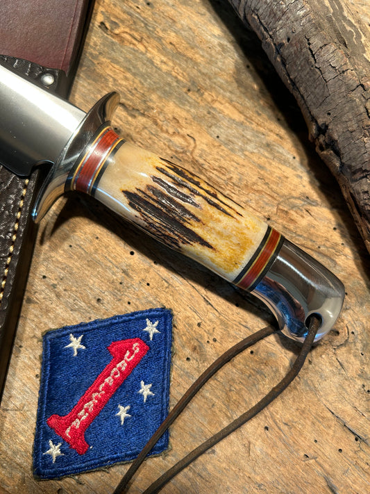 J. Behring 7 1/2" Skull Fighter Sambar Stag AEB-L stainless Blade Old School Aluminum Butt