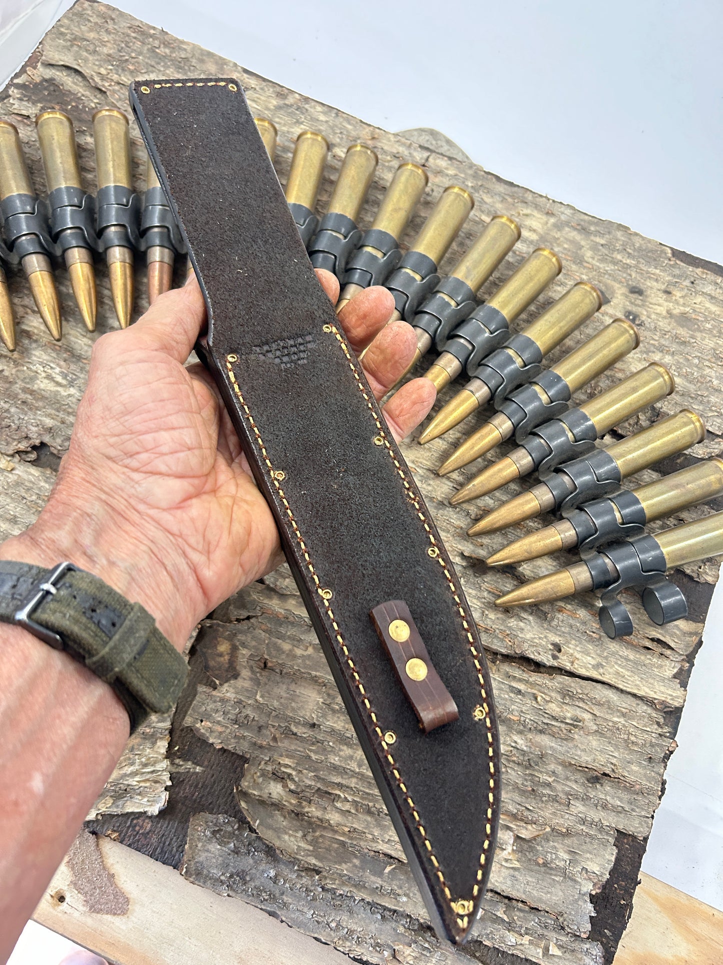 Treeman 8" Old School Springfield style Fighter Killer Sambar Stag Rough back riveted sheath .