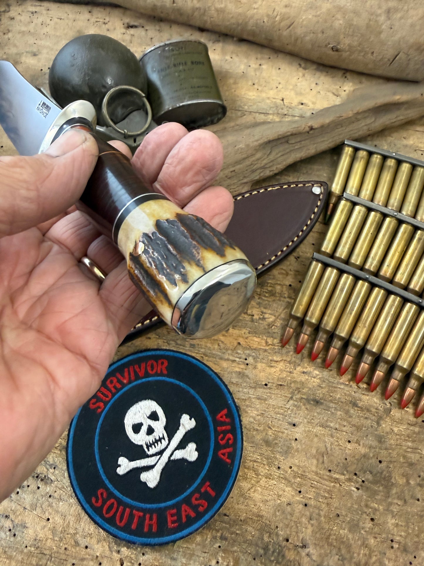 Treeman Spear Point Fighter AEB-L 6" Nickel Horse Stag