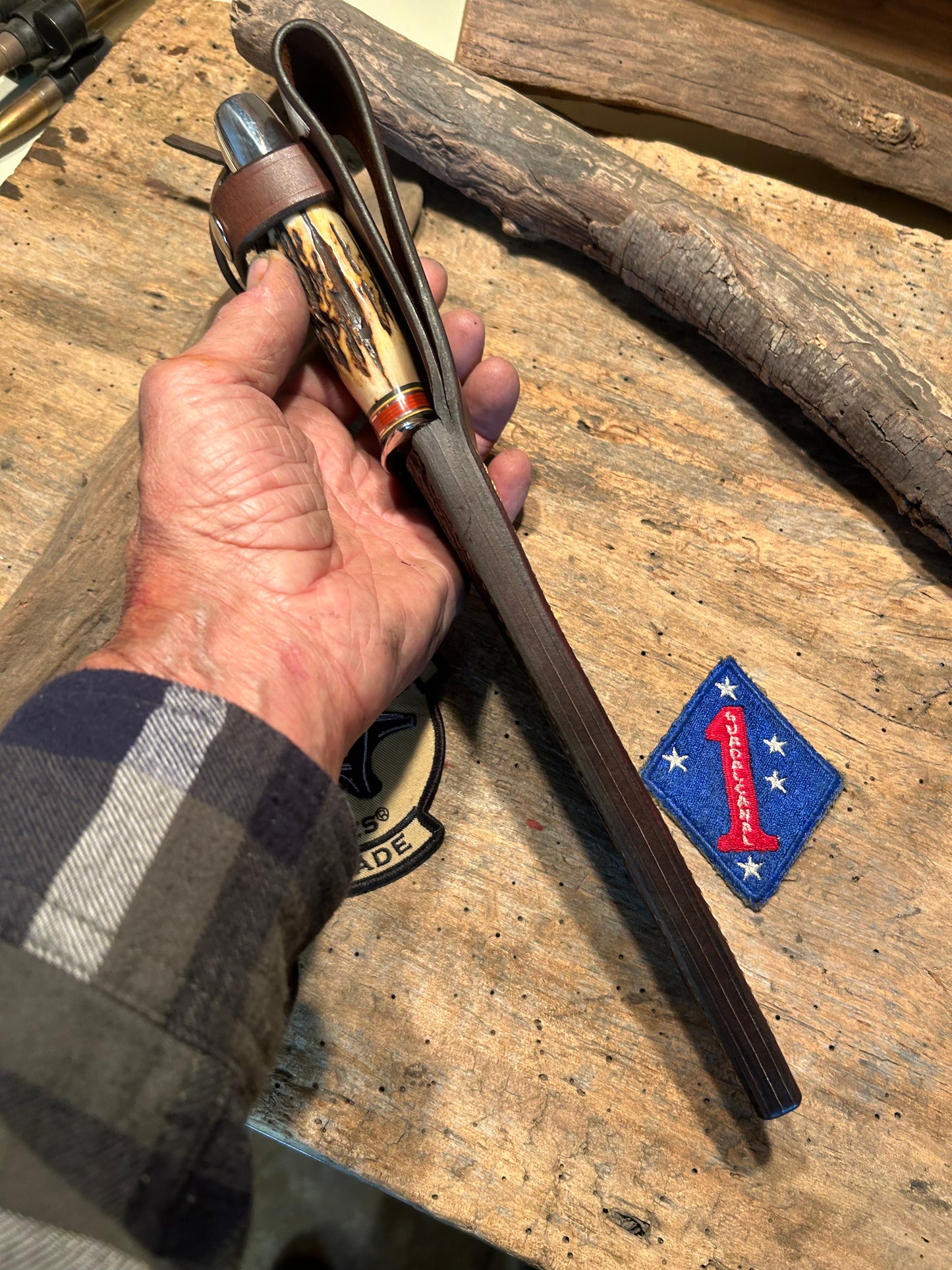 J. Behring 7 1/2" Skull Fighter Sambar Stag AEB-L stainless Blade Old School Aluminum Butt